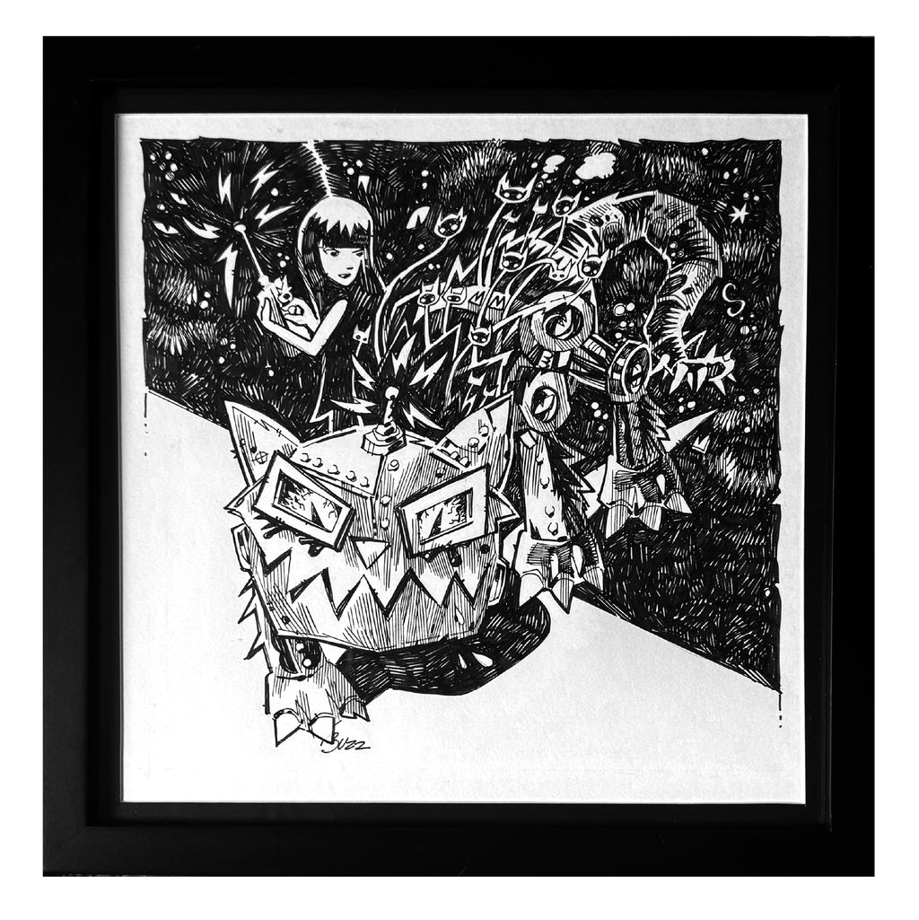 My Me'ow'chanical Kitty Emily the Strange Original Ink Drawing