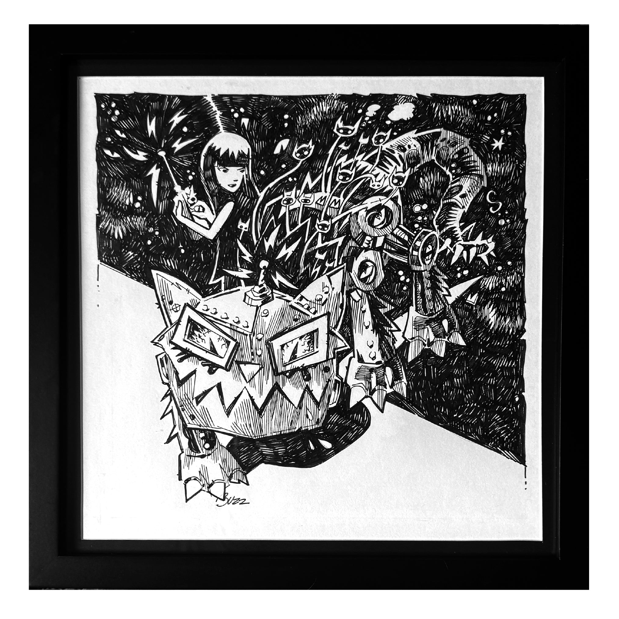 My Me'ow'chanical Kitty Emily the Strange Original Ink Drawing