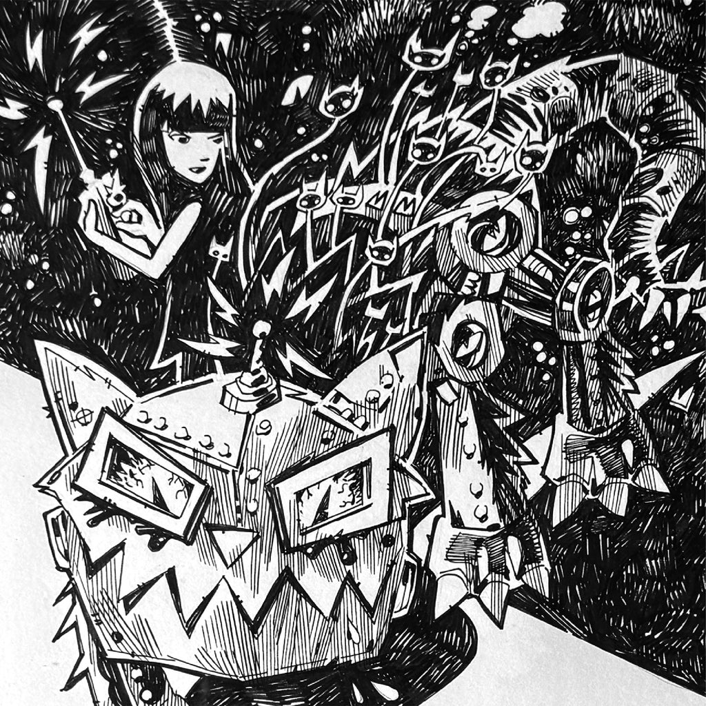 My Me'ow'chanical Kitty Emily the Strange Original Ink Drawing