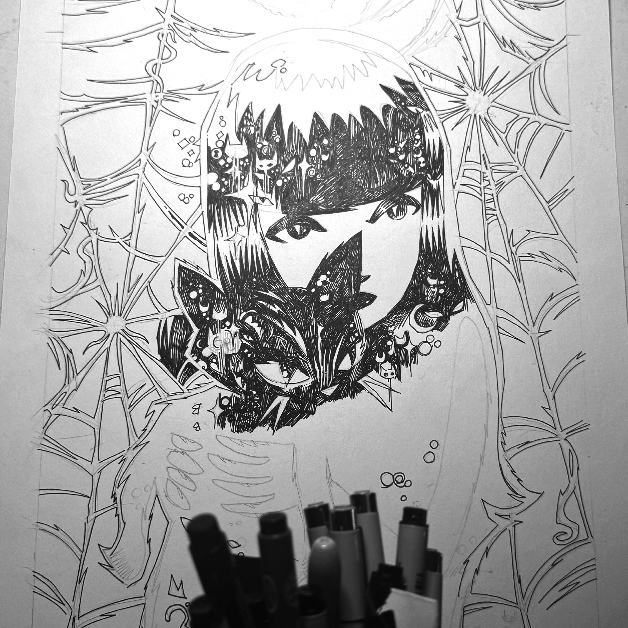 Kitty Whispers 18x22 Emily the Strange Original Ink Drawing