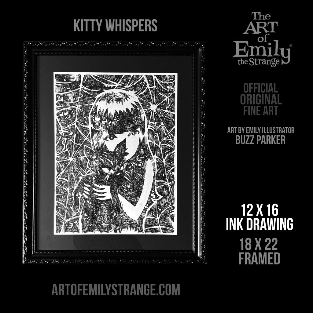 Kitty Whispers 18x22 Emily the Strange Original Ink Drawing