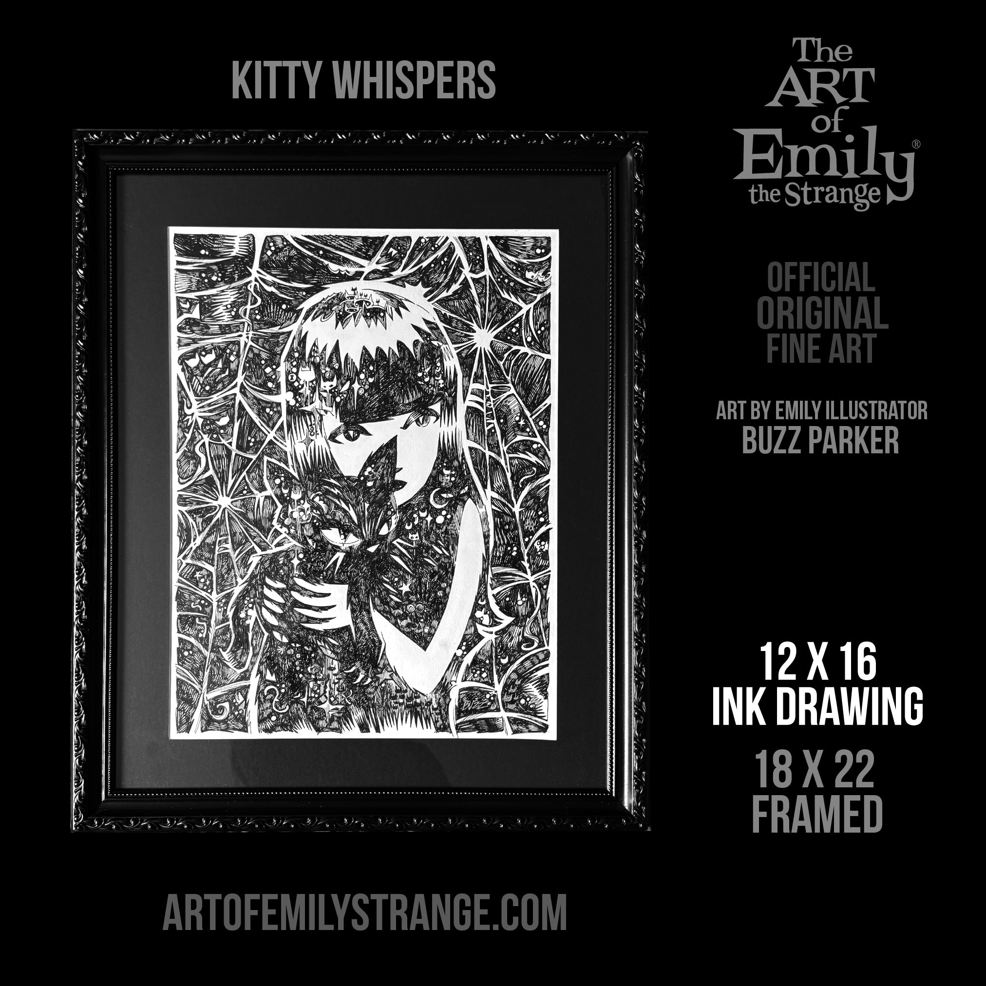 Kitty Whispers 18x22 Emily the Strange Original Ink Drawing