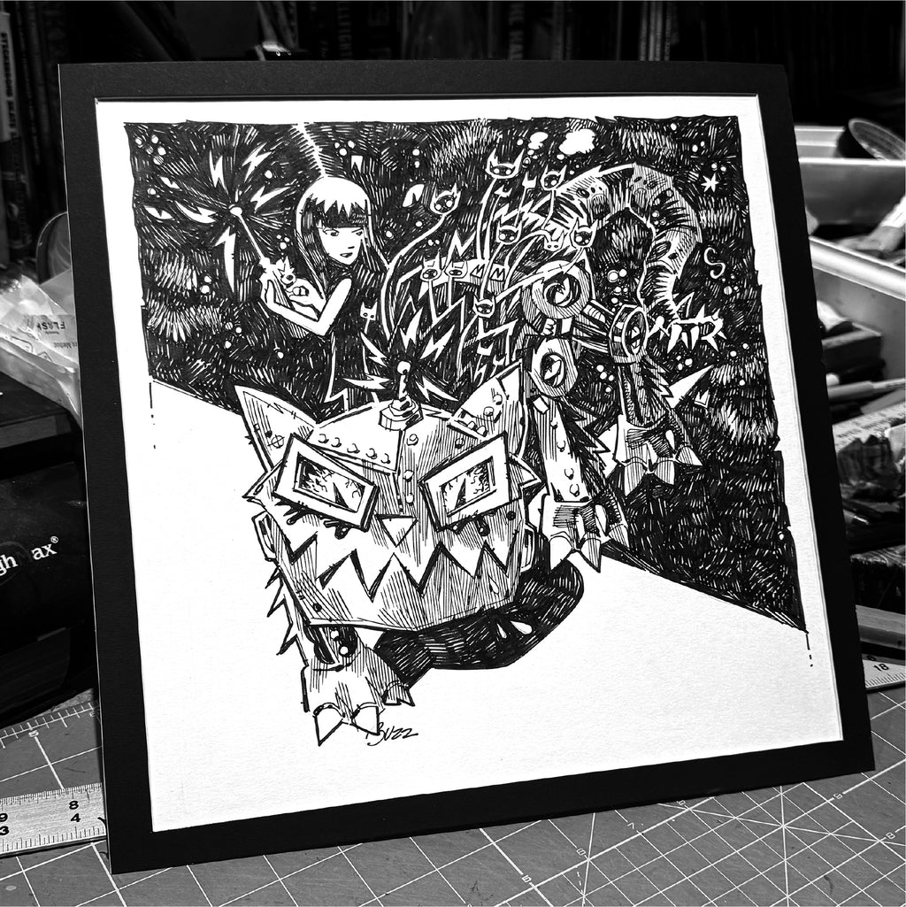 My Me'ow'chanical Kitty Emily the Strange Original Ink Drawing