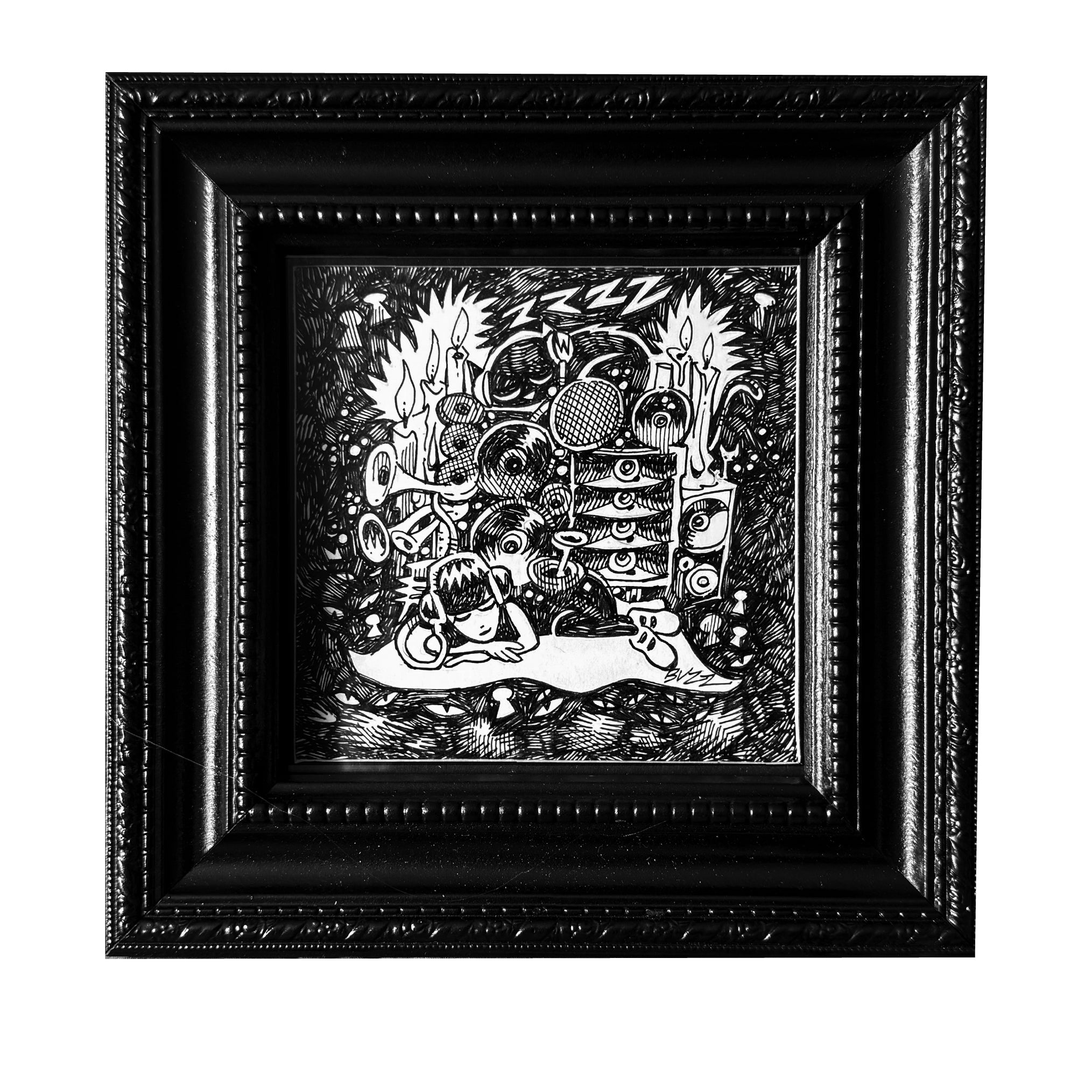 TUNE OUT Emily the Strange Original Ink Drawing