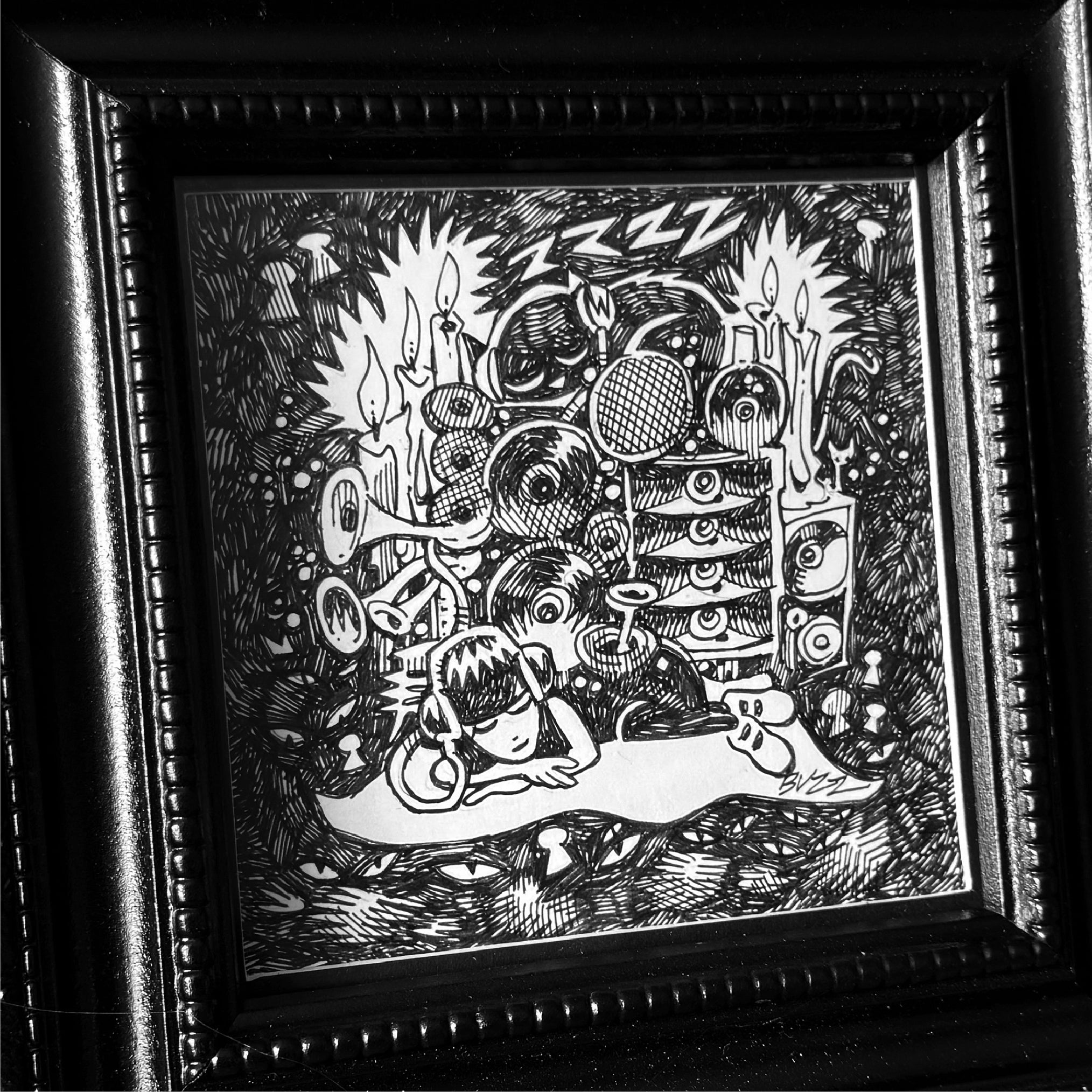 TUNE OUT Emily the Strange Original Ink Drawing