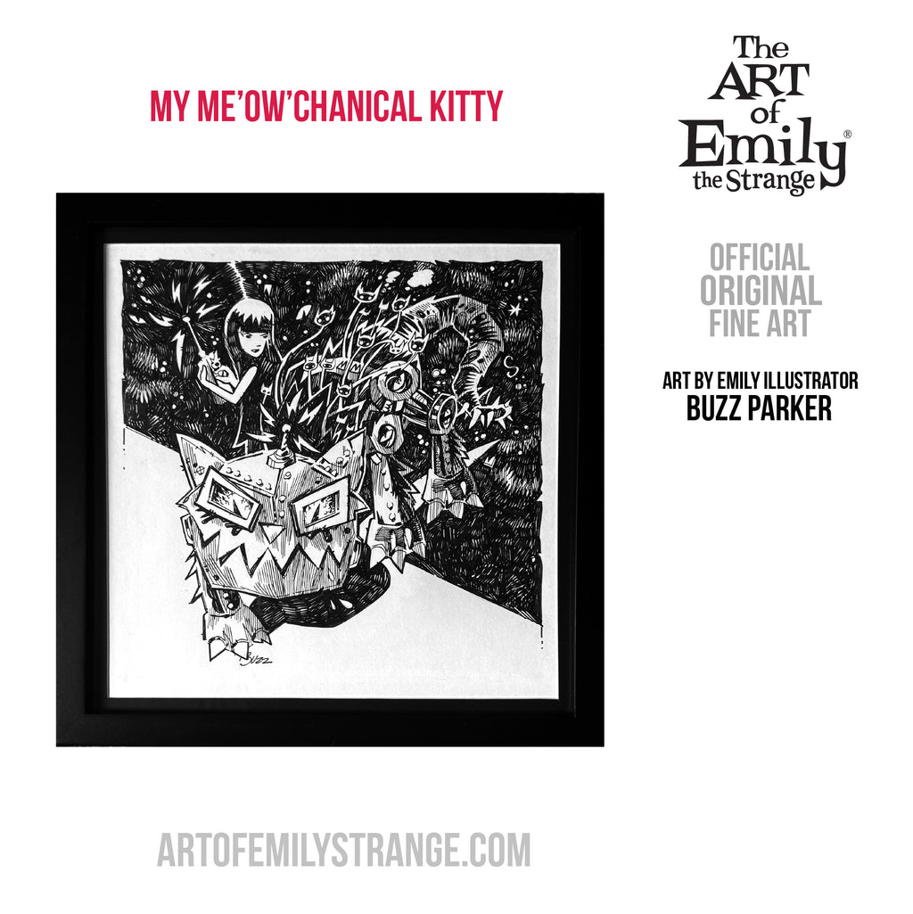 My Me'ow'chanical Kitty Emily the Strange Original Ink Drawing