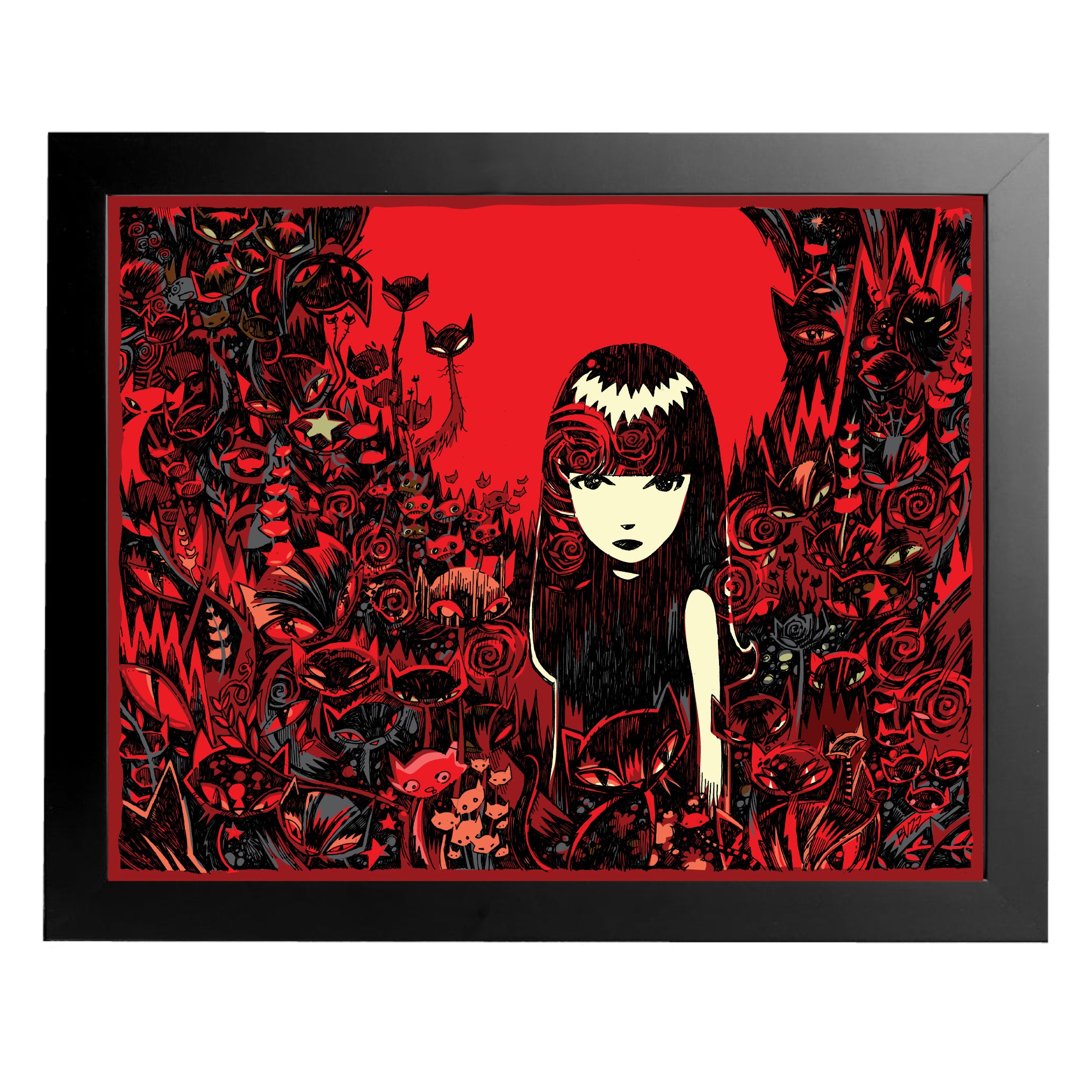 Feline Of Garden Delights Emily The Strange Art Print Framed or Unframed