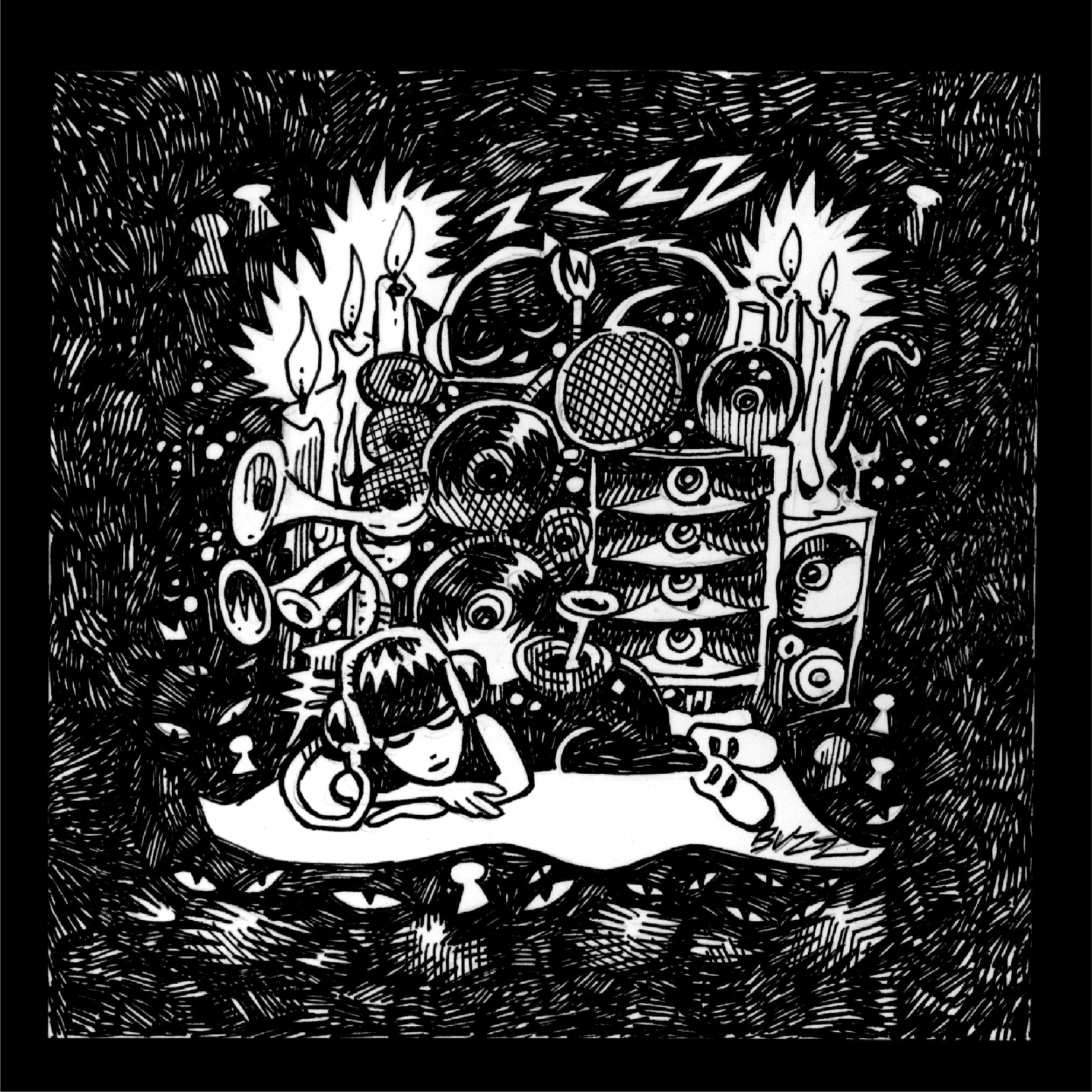 TUNE OUT Emily the Strange Original Ink Drawing