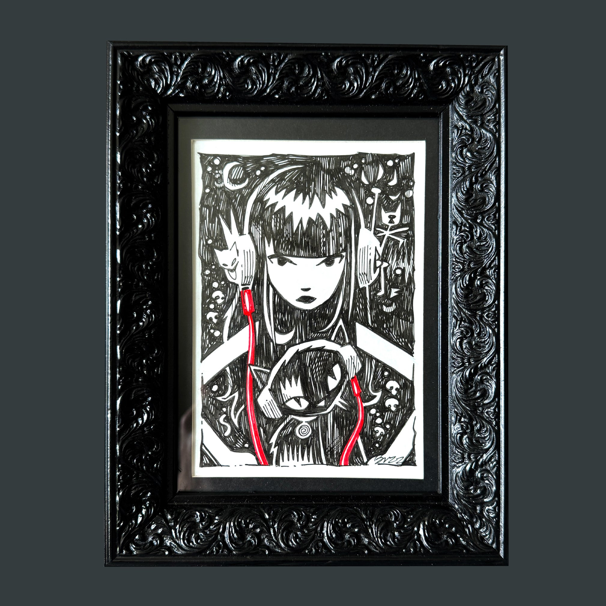 Hear Meow Now Emily the Strange Original Ink Drawing