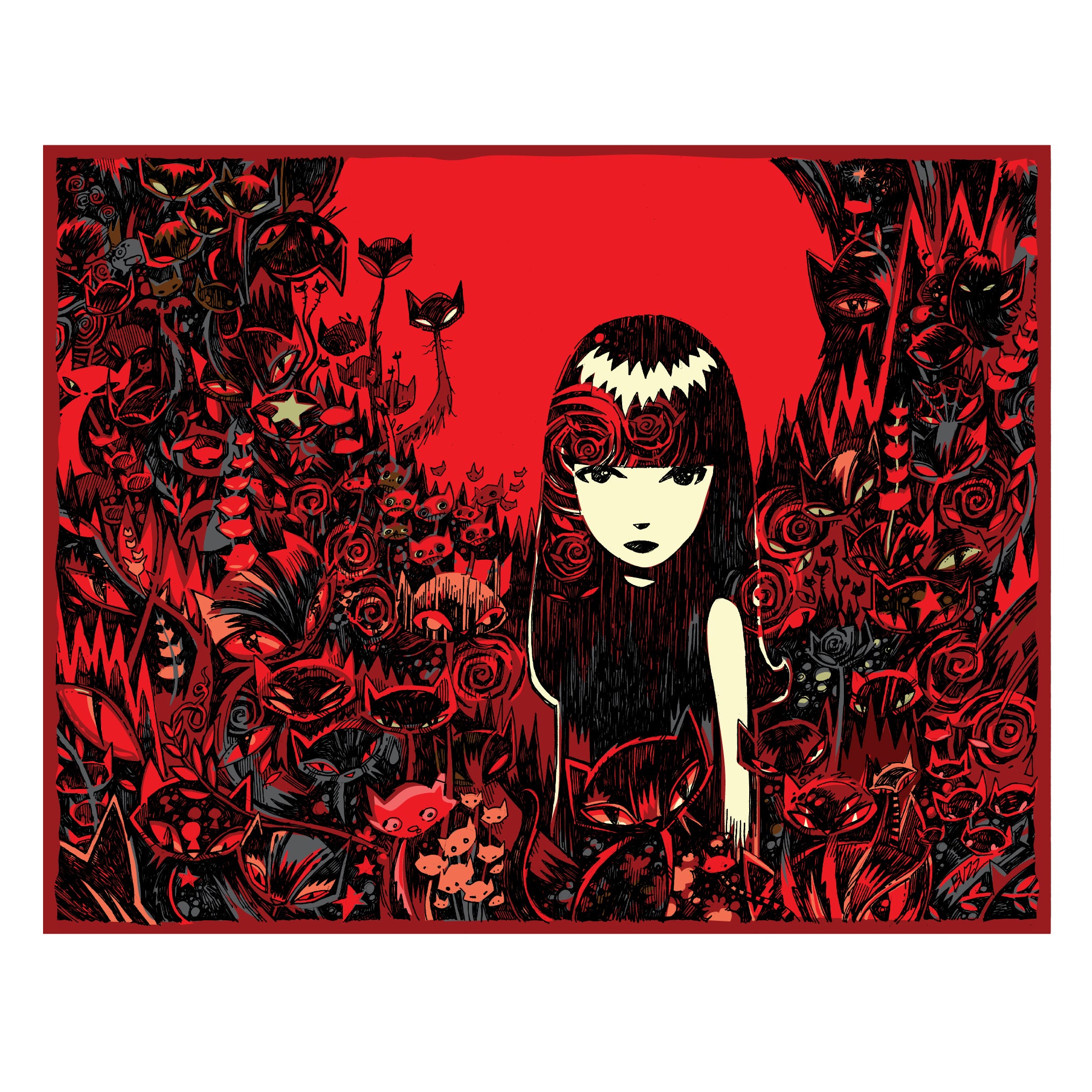 Feline Of Garden Delights Emily The Strange Art Print Framed or Unframed