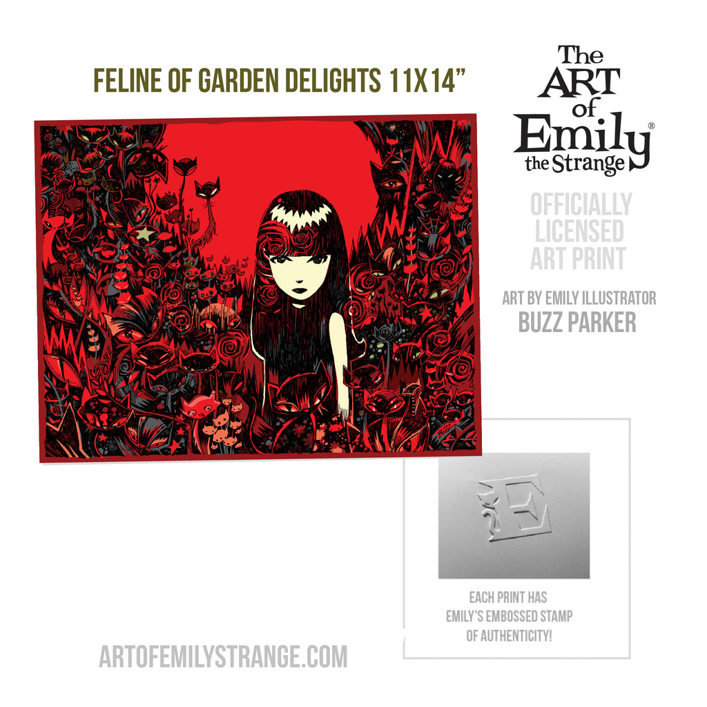 Feline Of Garden Delights Emily The Strange Art Print Framed or Unframed