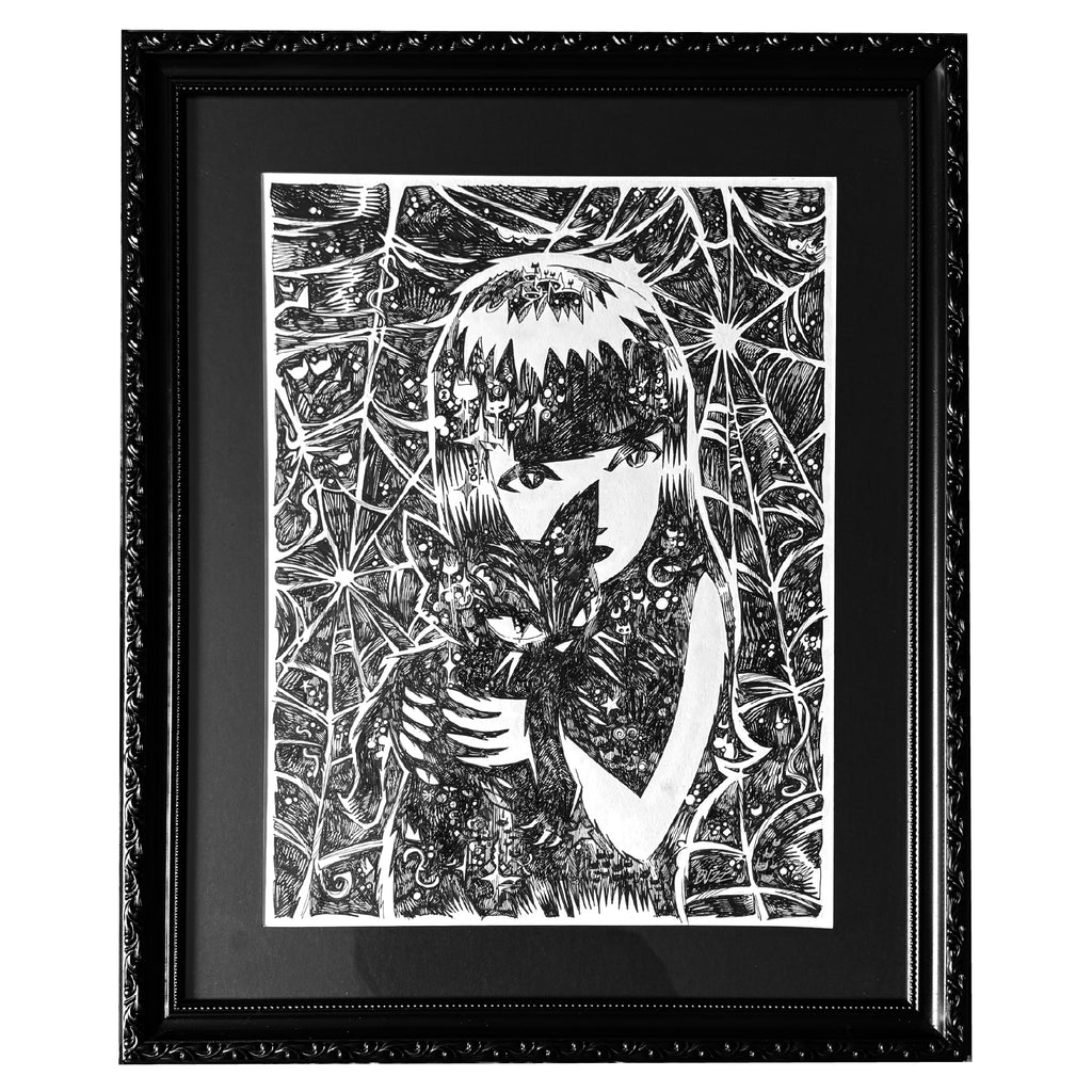 Kitty Whispers 18x22 Emily the Strange Original Ink Drawing
