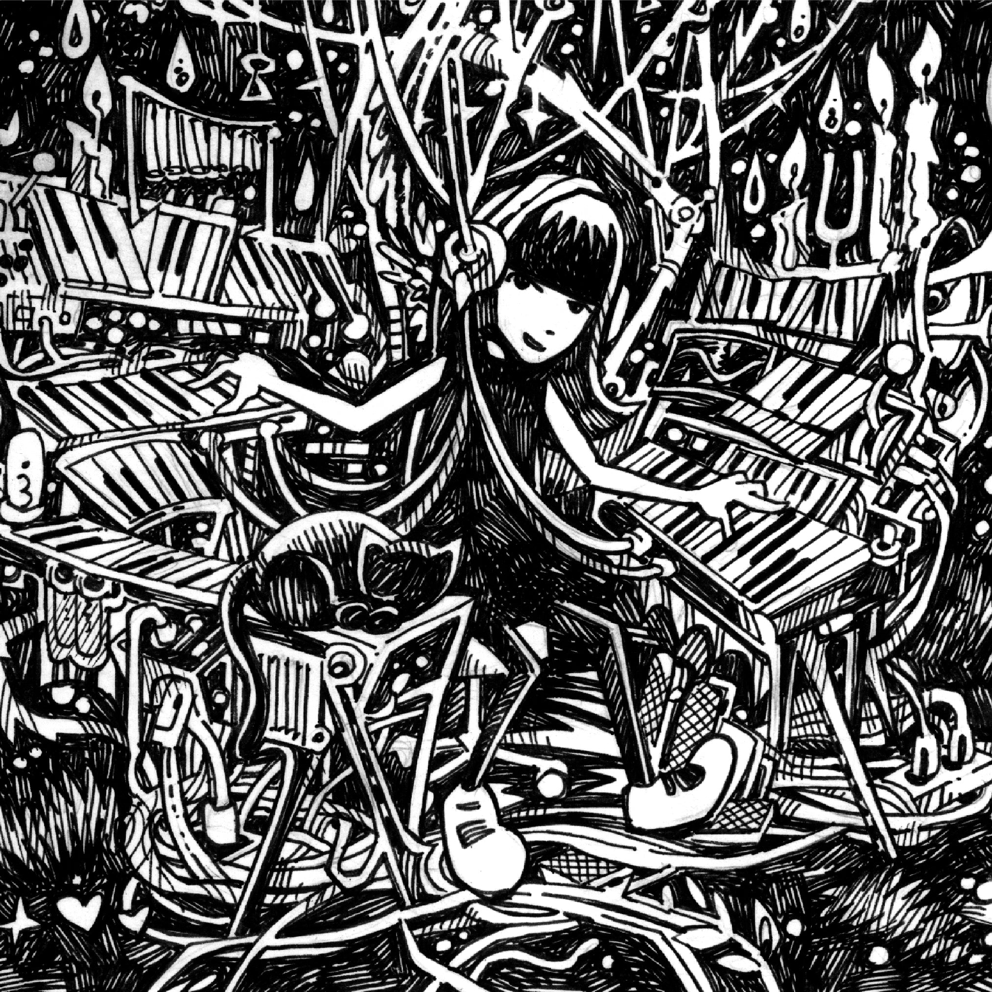 Night Keys Emily the Strange Original Ink Drawing