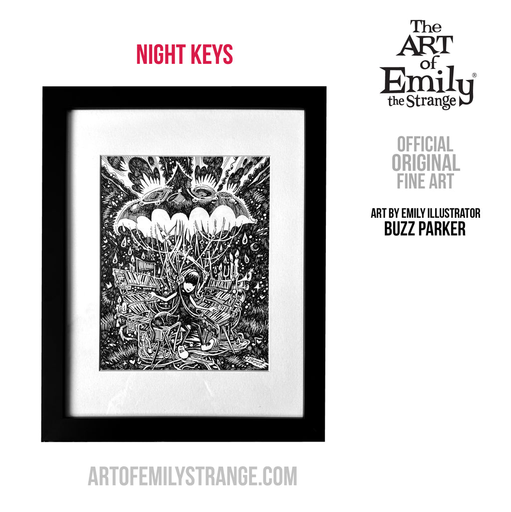 Night Keys Emily the Strange Original Ink Drawing