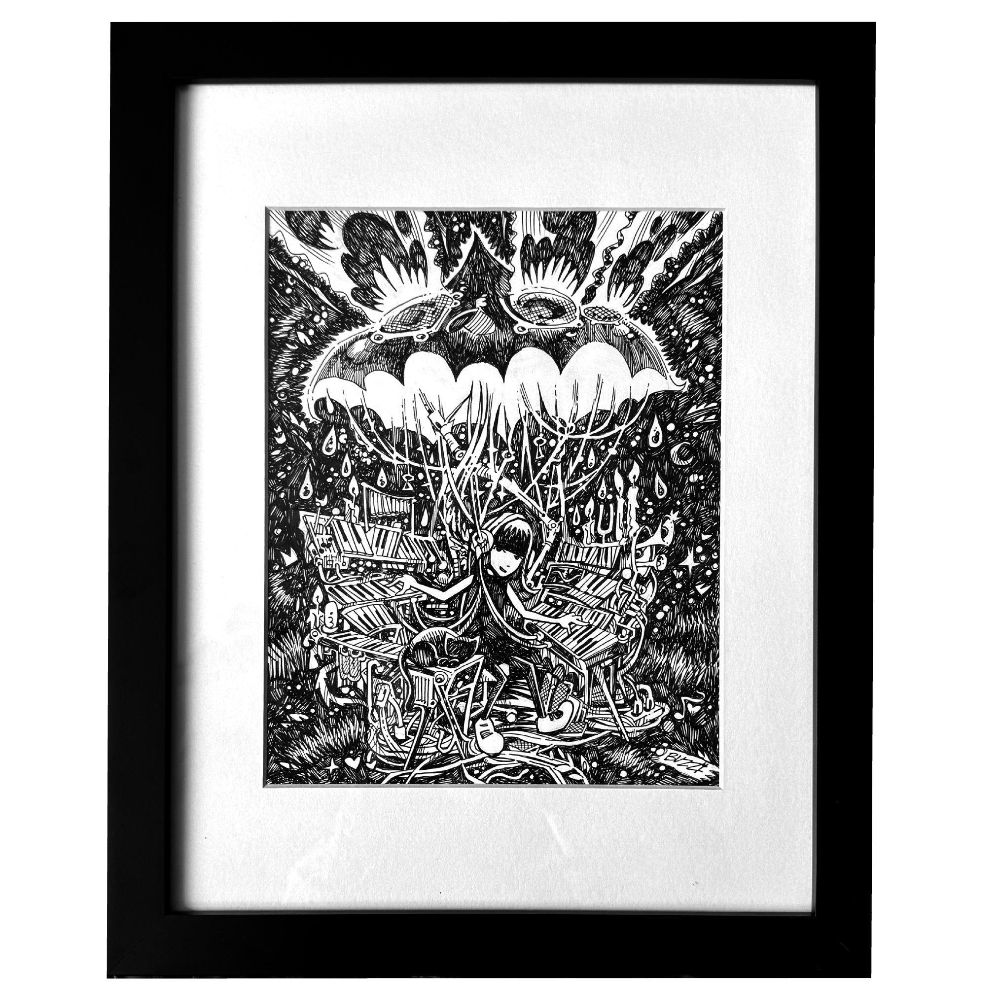 Night Keys Emily the Strange Original Ink Drawing