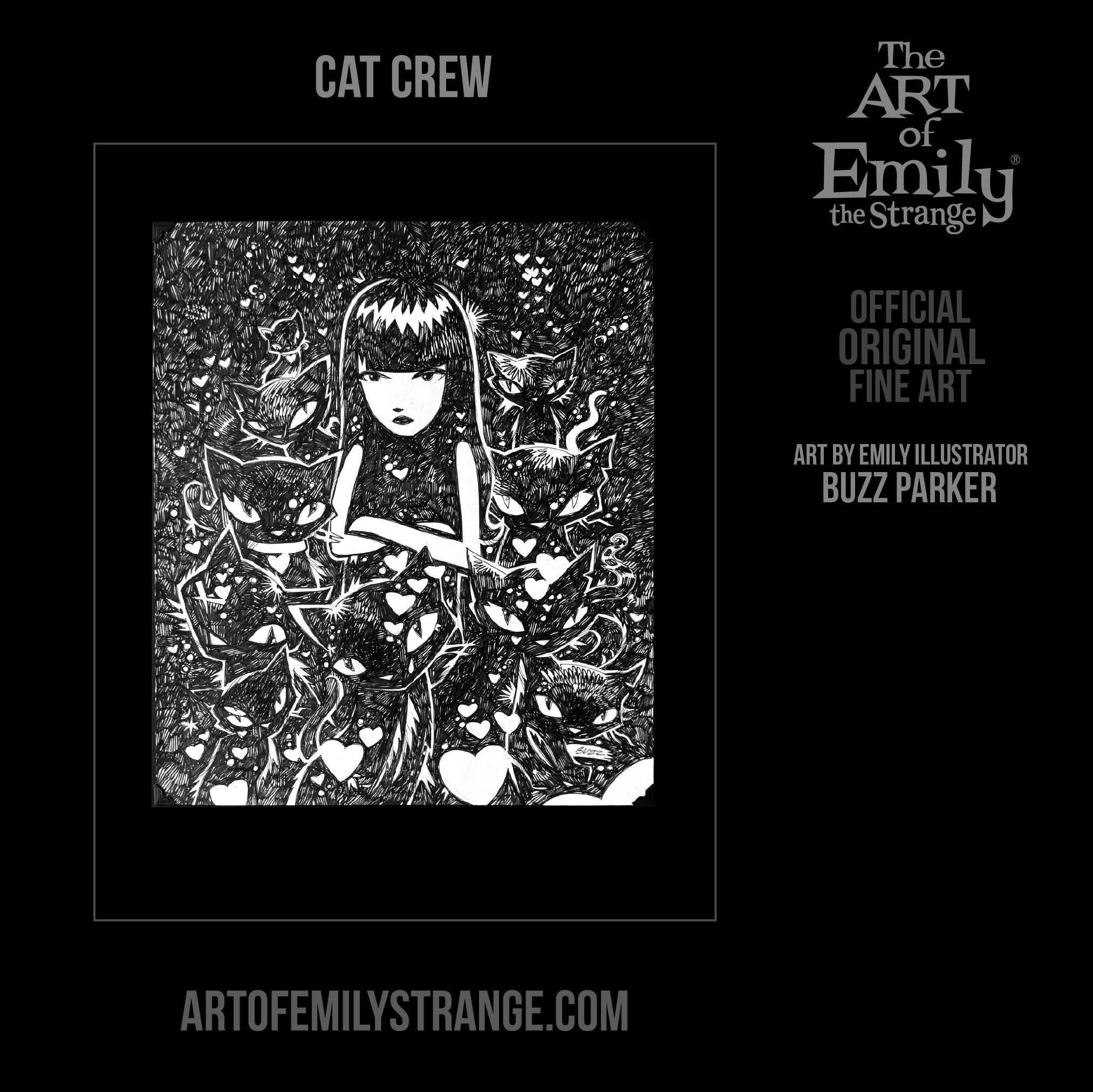 Cat Crew Emily the Strange Original Ink Drawing