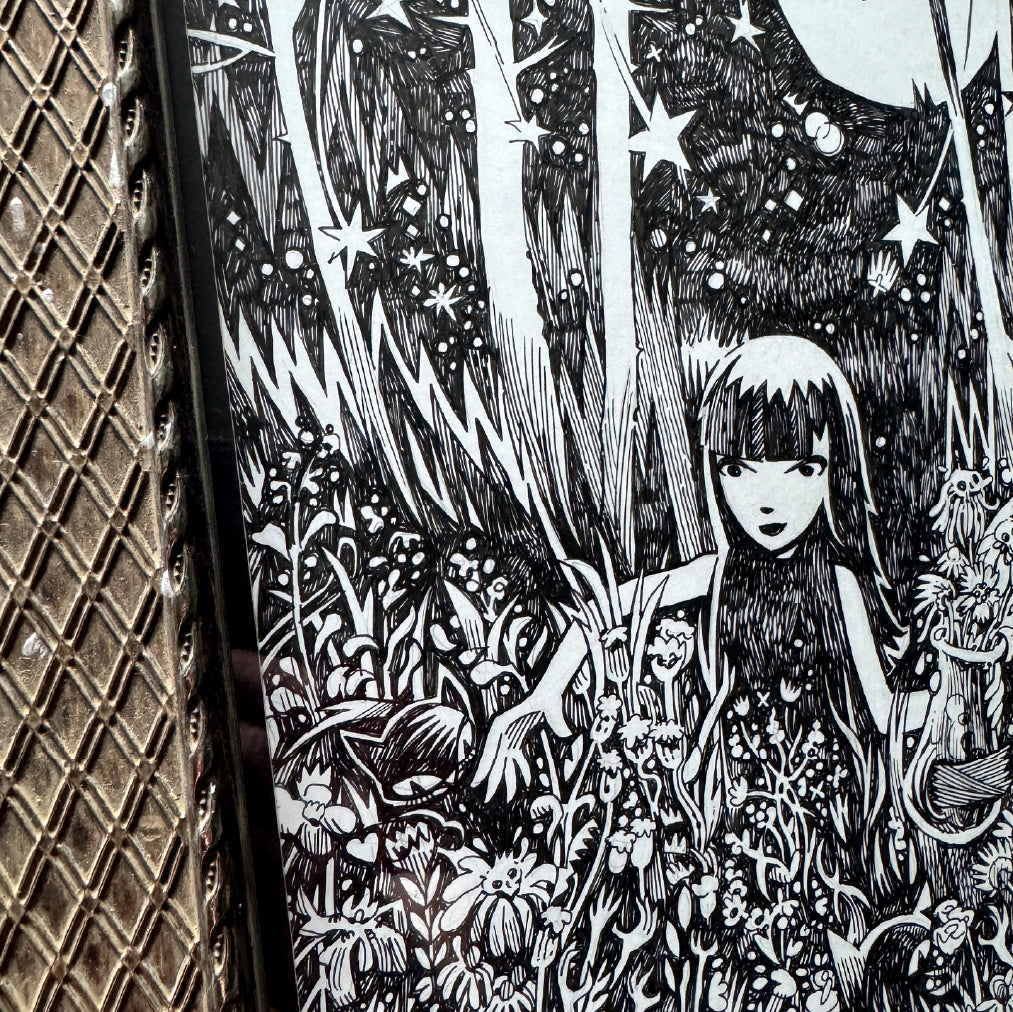 Full Moon Flowers 9.5x16.5 Emily the Strange Original Ink Drawing