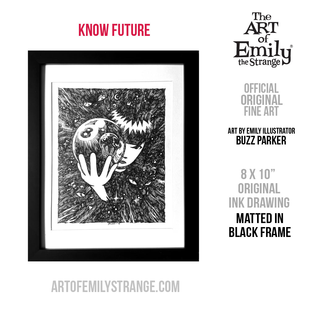 kNOw Future 8x10 Emily the Strange Original Ink Drawing