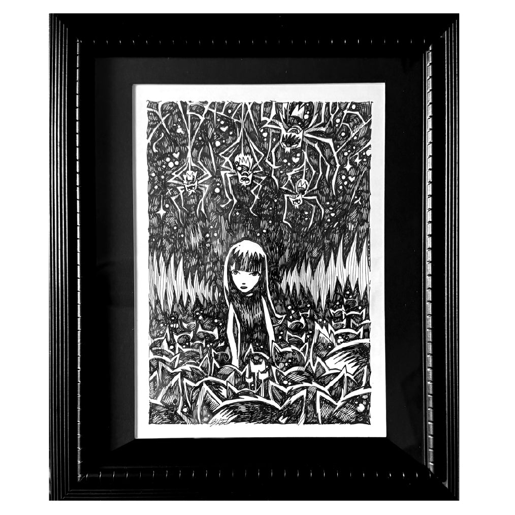 Spiderlandia 8x11 Emily the Strange Original Ink Drawing
