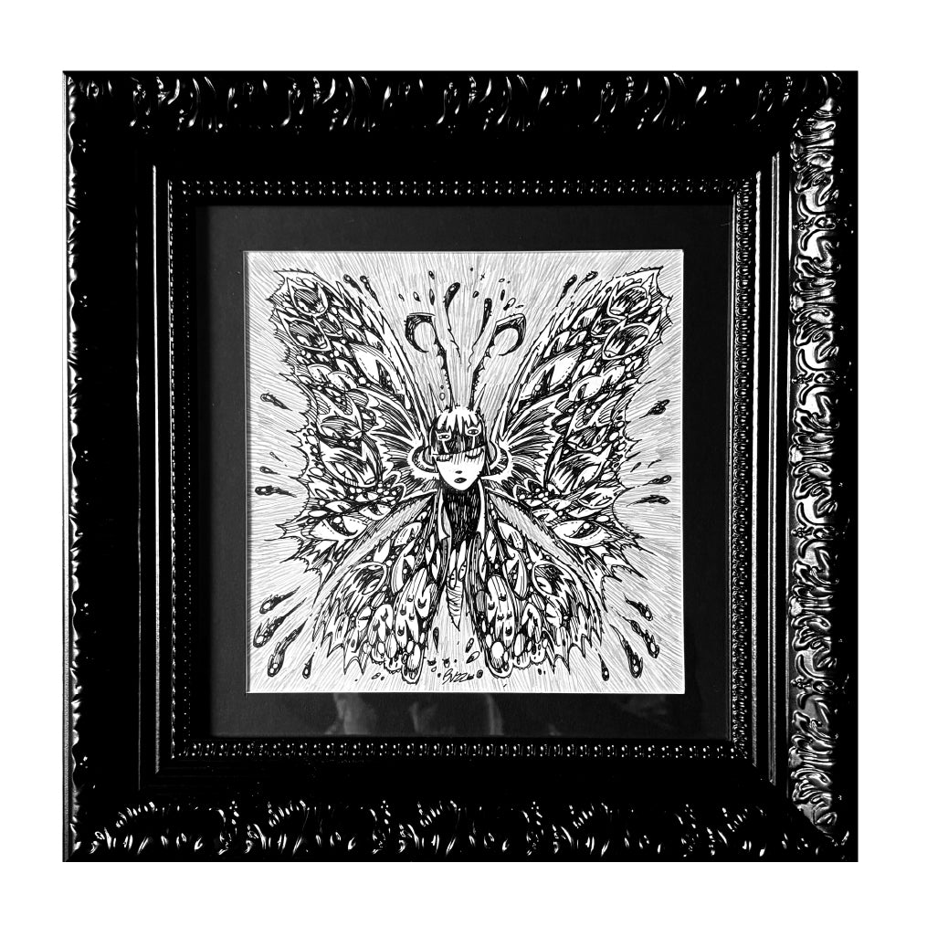 Strangerfly 8x8 Emily the Strange Original Ink Drawing