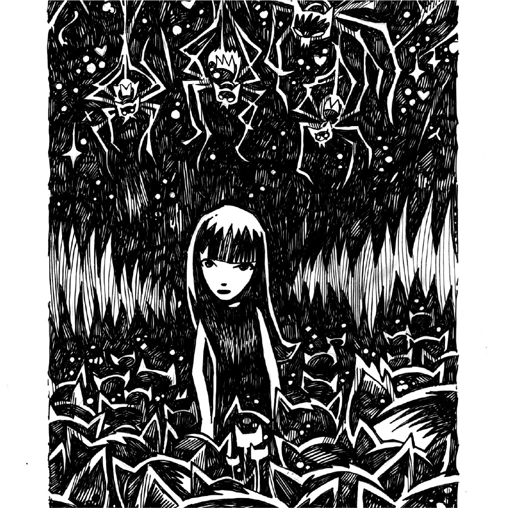 Spiderlandia 8x11 Emily the Strange Original Ink Drawing