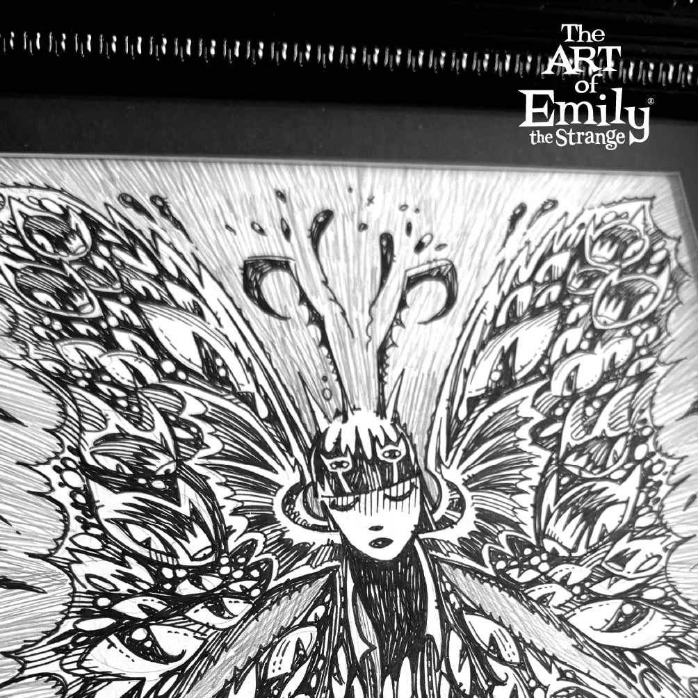 Strangerfly 8x8 Emily the Strange Original Ink Drawing