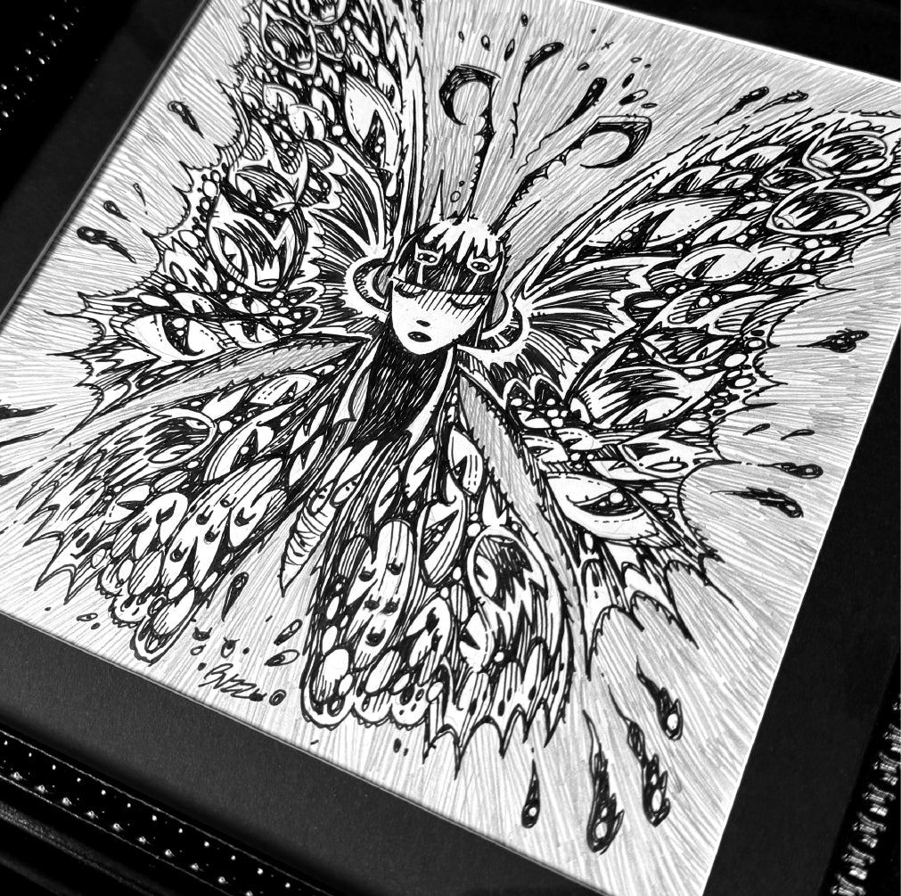 Strangerfly 8x8 Emily the Strange Original Ink Drawing