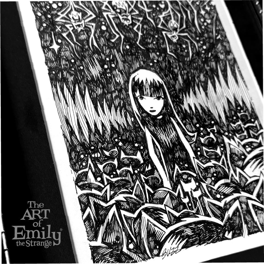 Spiderlandia 8x11 Emily the Strange Original Ink Drawing