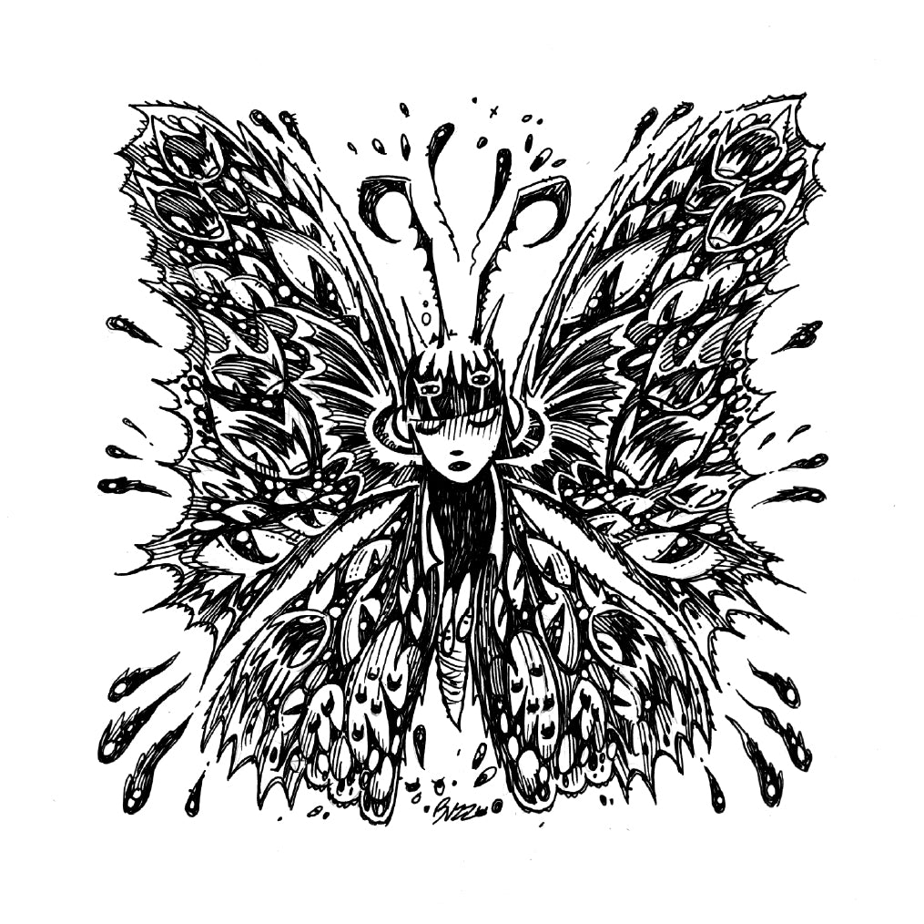 Strangerfly 8x8 Emily the Strange Original Ink Drawing