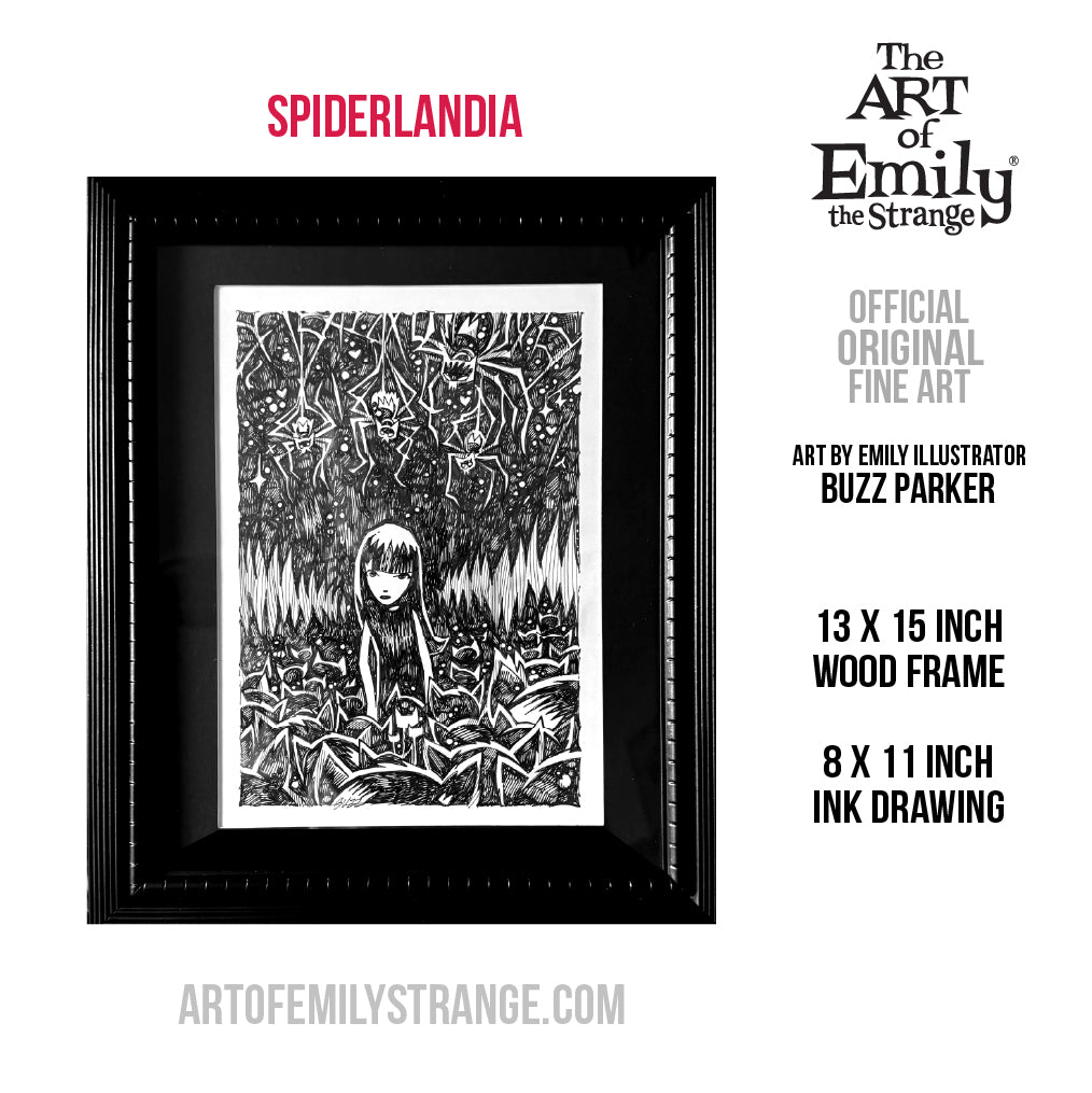 Spiderlandia 8x11 Emily the Strange Original Ink Drawing