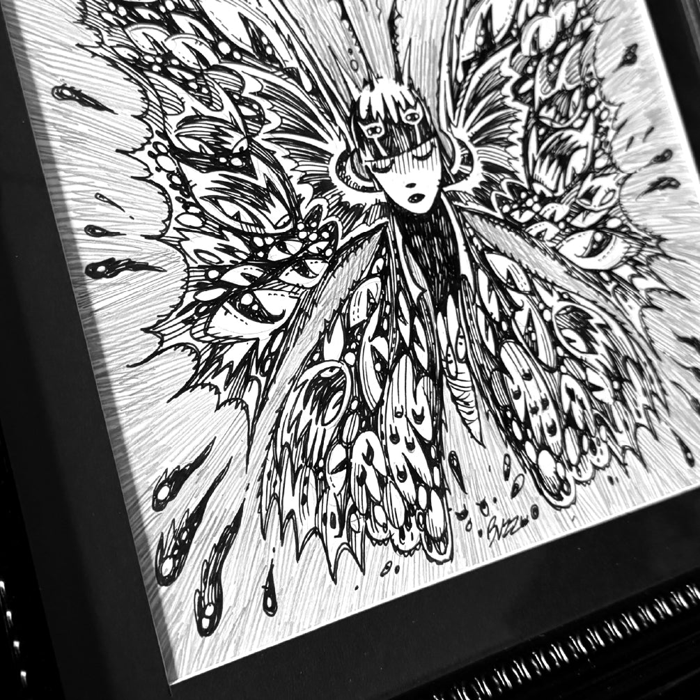 Strangerfly 8x8 Emily the Strange Original Ink Drawing