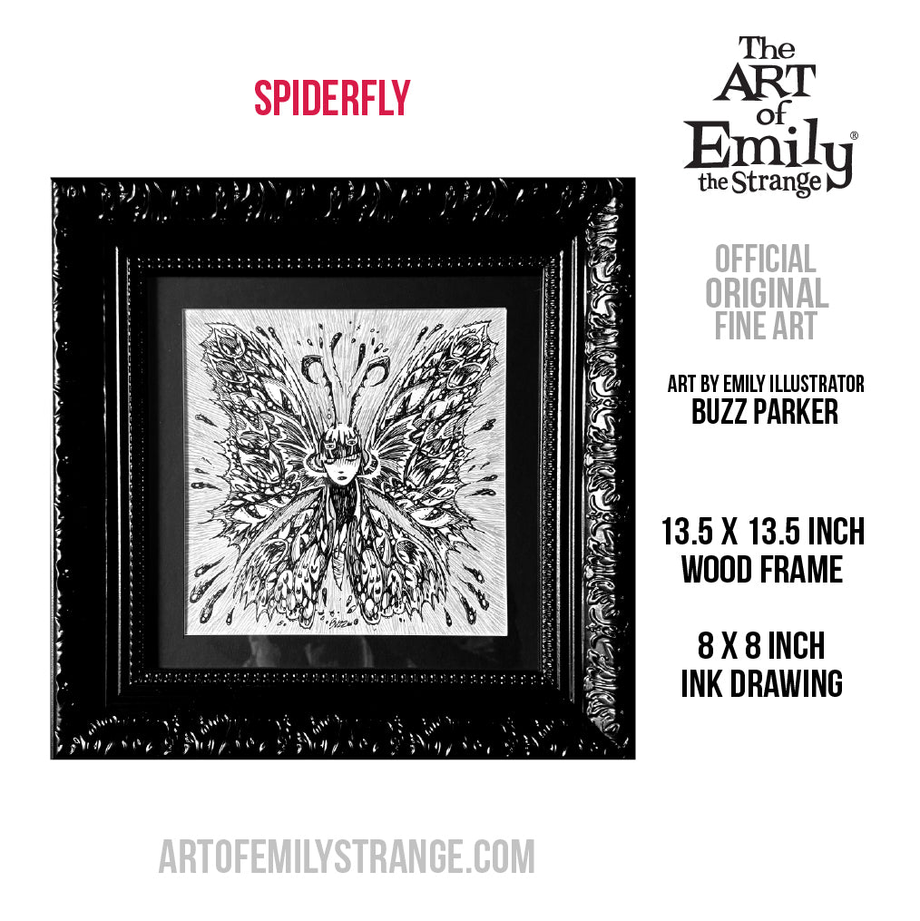 Strangerfly 8x8 Emily the Strange Original Ink Drawing