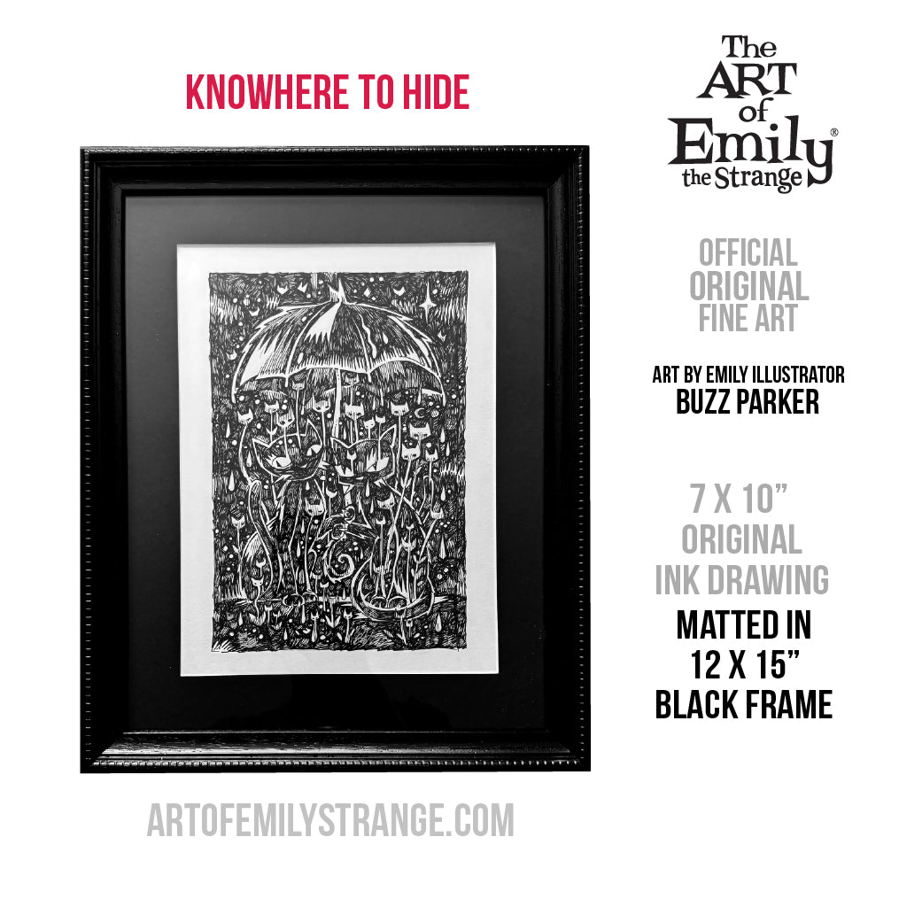 Nowhere To Hide 7x10 Emily the Strange Original Ink Drawing