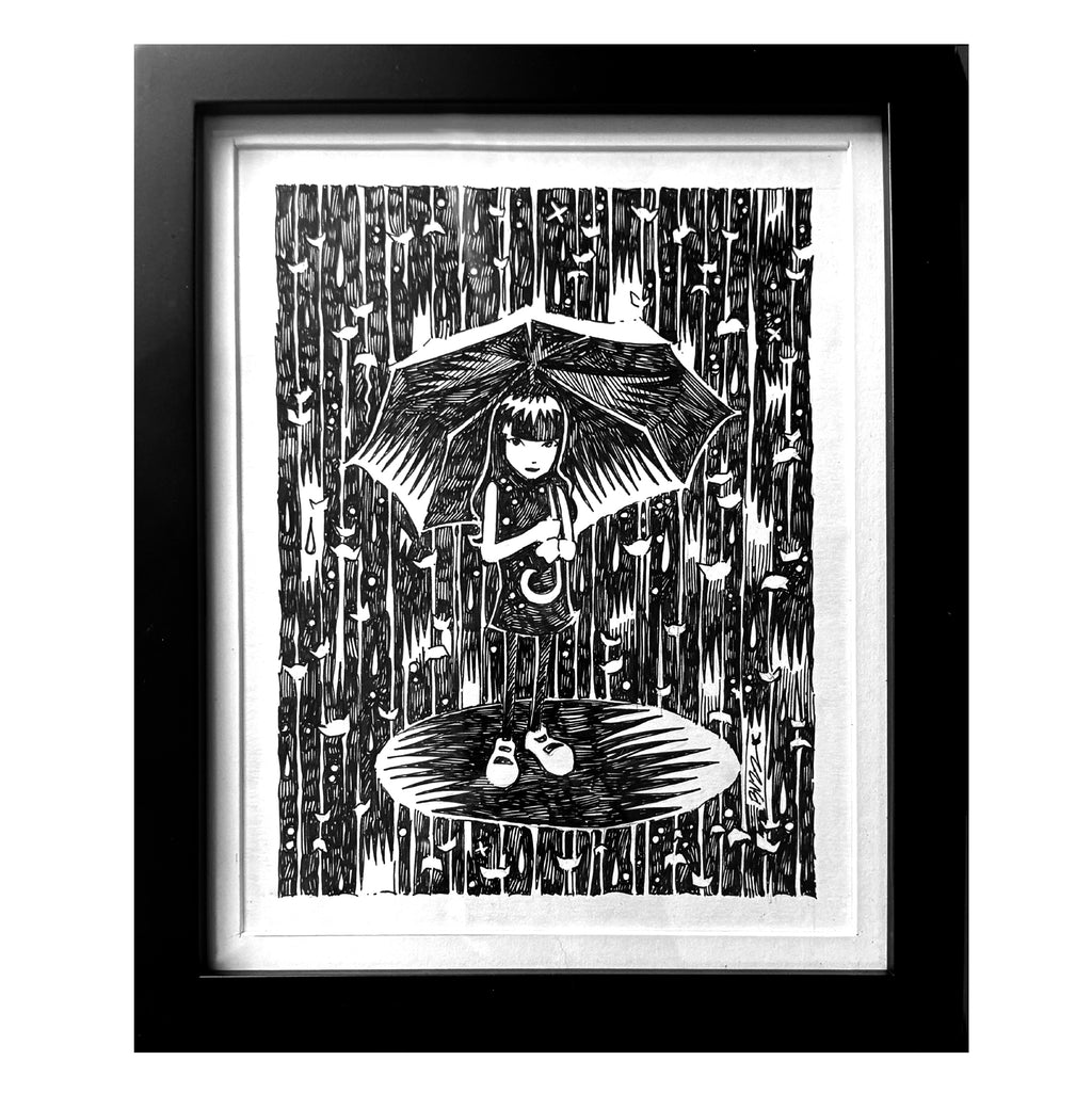 Raining Cats Emily the Strange Original Ink Drawing