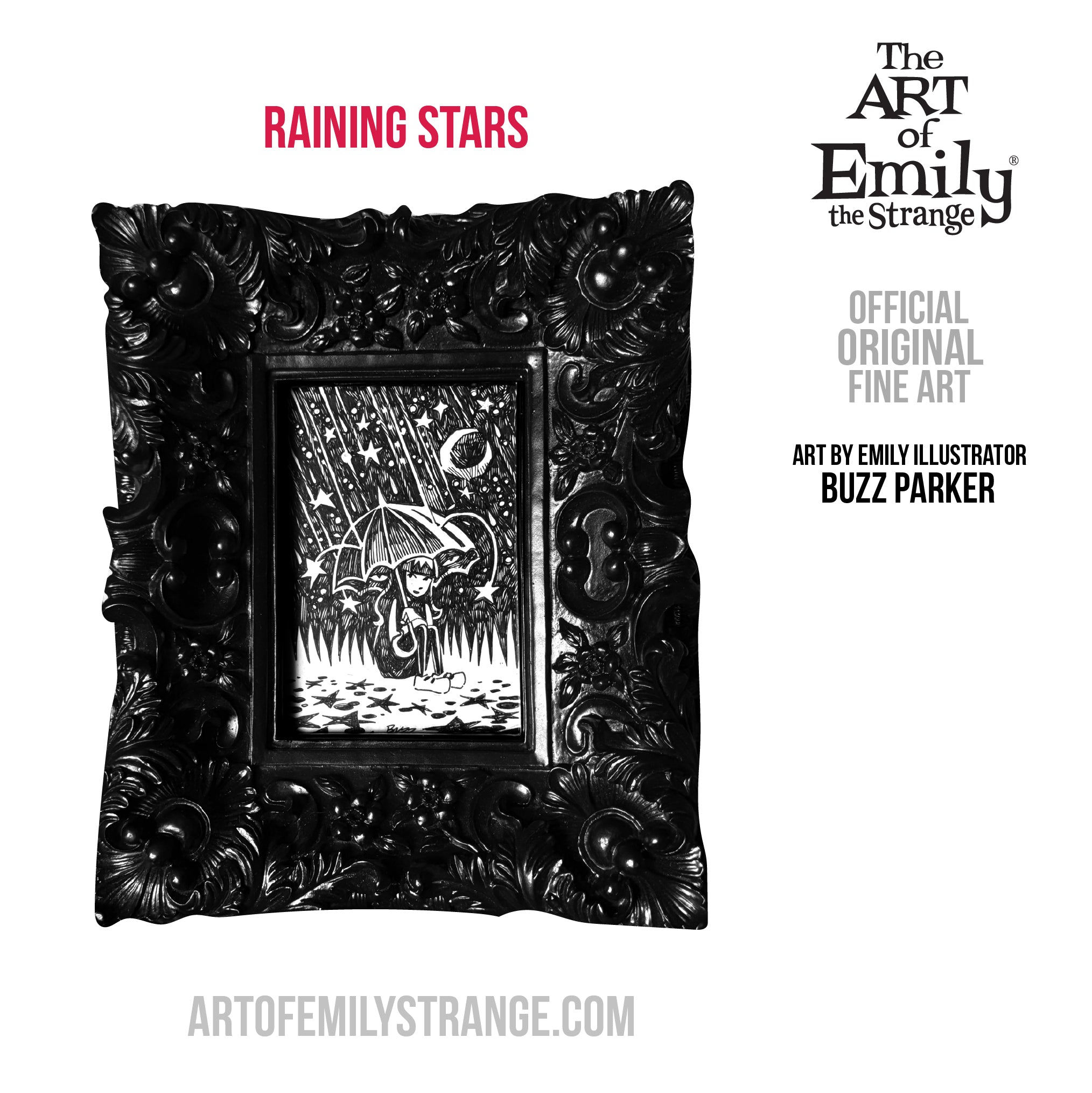 Raining Stars Emily the Strange Original Ink Drawing