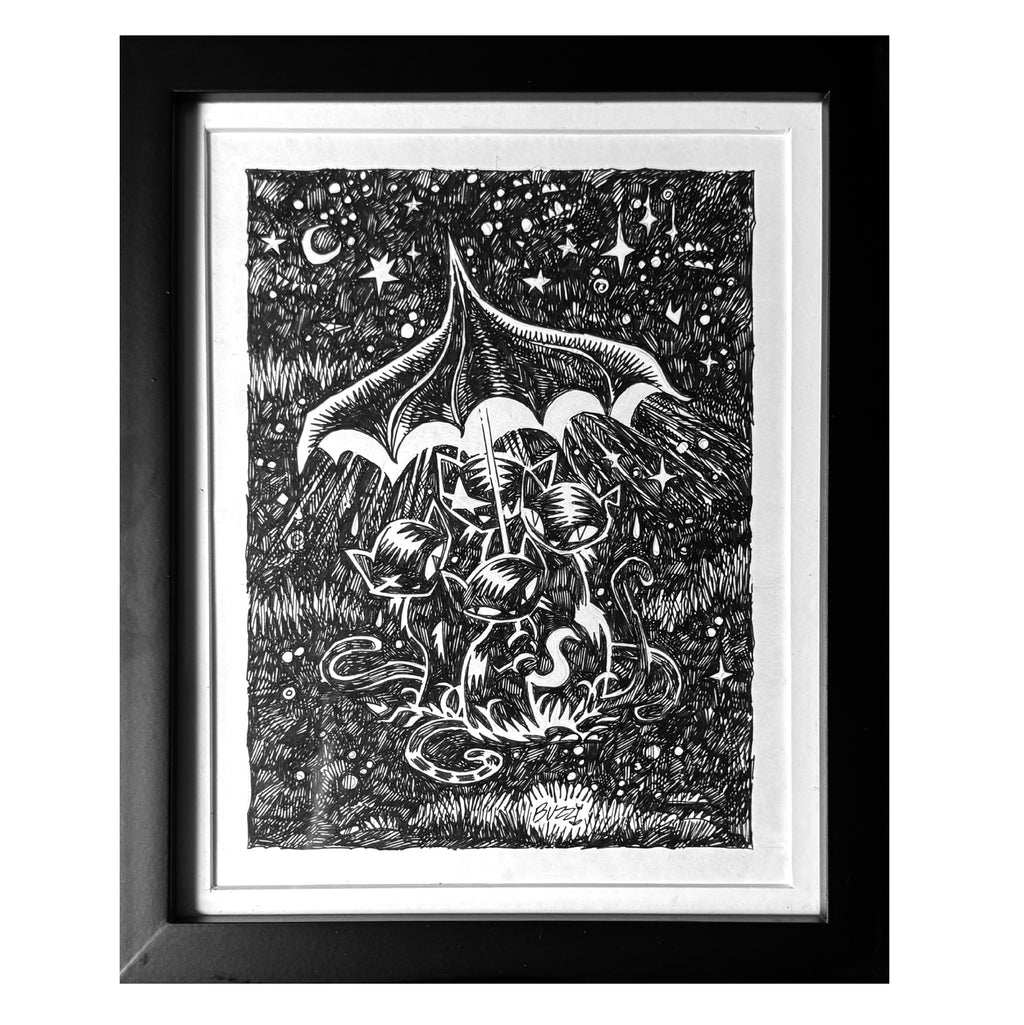 Rainy Night Emily the Strange Original Ink Drawing