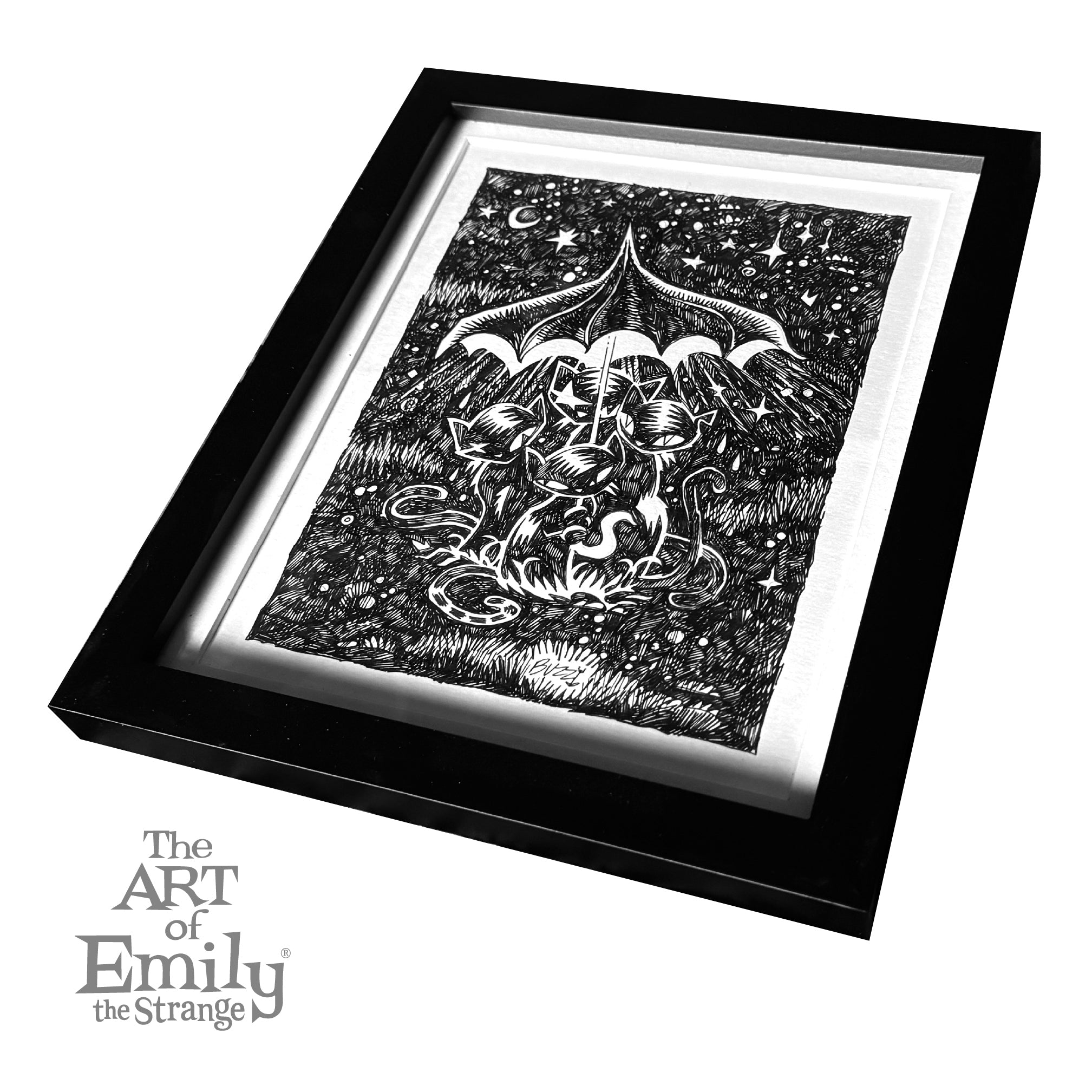 Rainy Night Emily the Strange Original Ink Drawing
