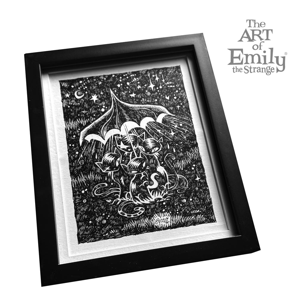 Rainy Night Emily the Strange Original Ink Drawing