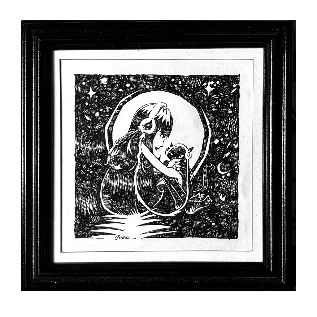 Cat Chat Emily the Strange Original Ink Drawing