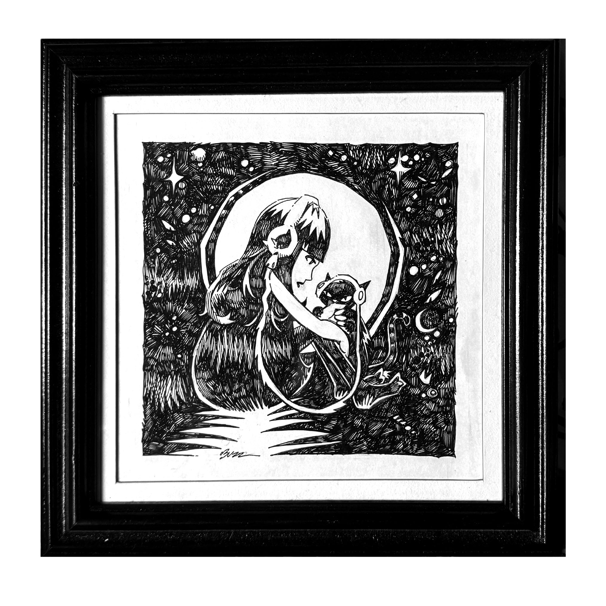 Cat Chat Emily the Strange Original Ink Drawing