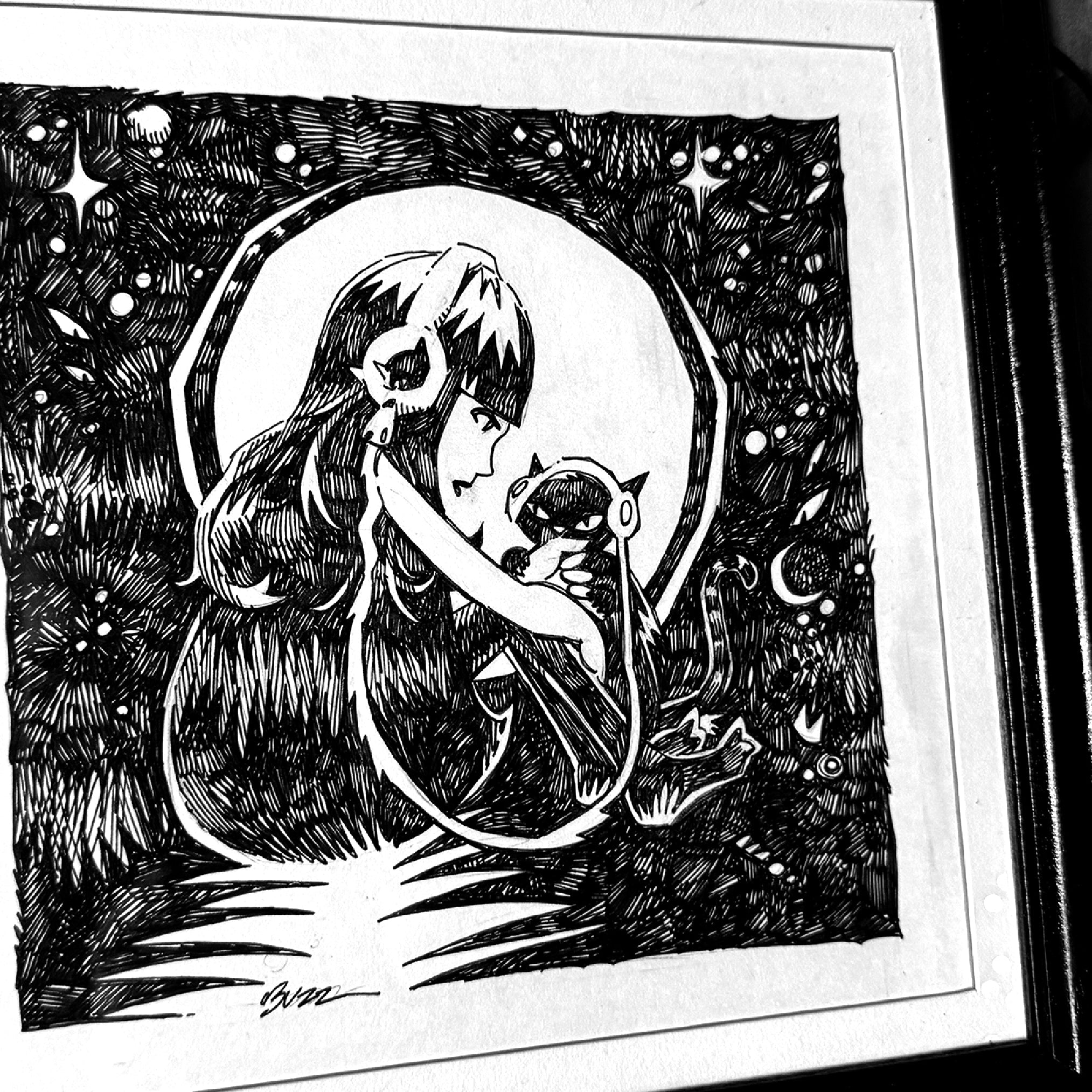 Cat Chat Emily the Strange Original Ink Drawing