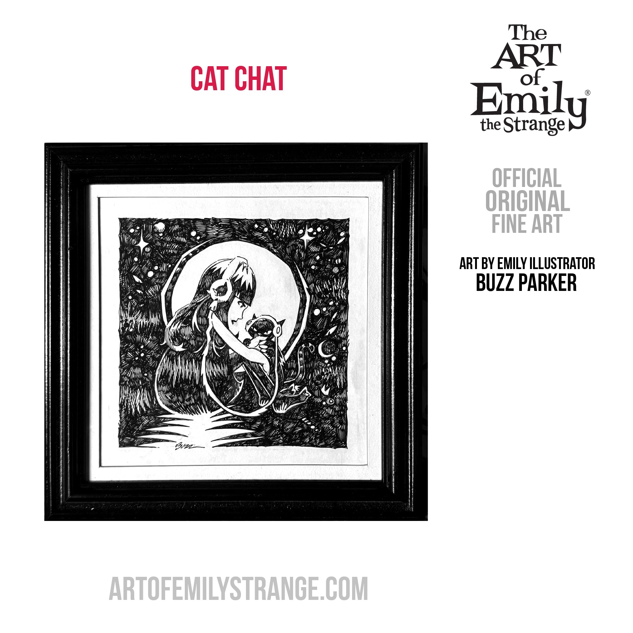 Cat Chat Emily the Strange Original Ink Drawing