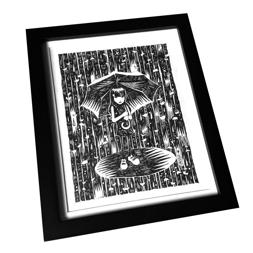 Raining Cats Emily the Strange Original Ink Drawing