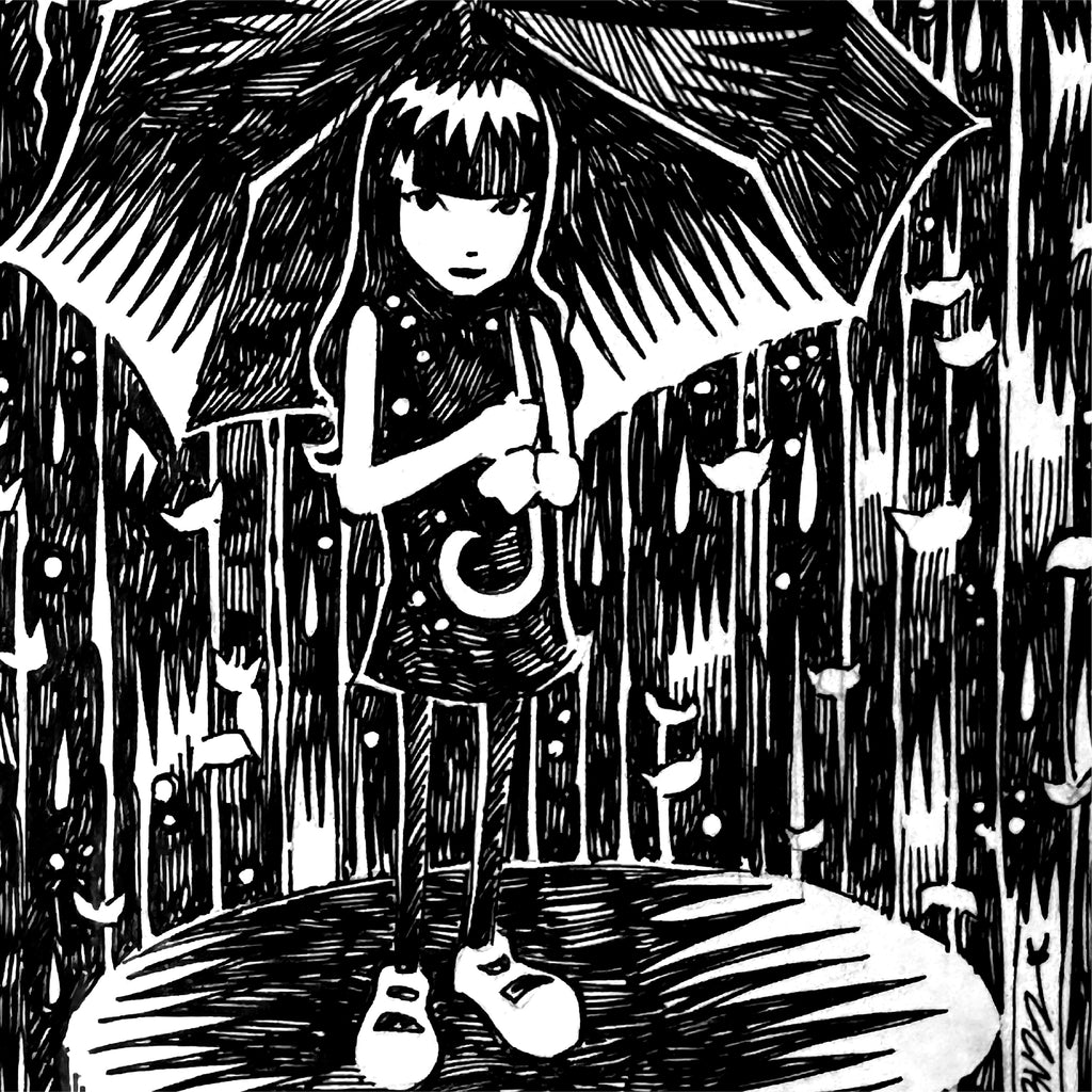 Raining Cats Emily the Strange Original Ink Drawing