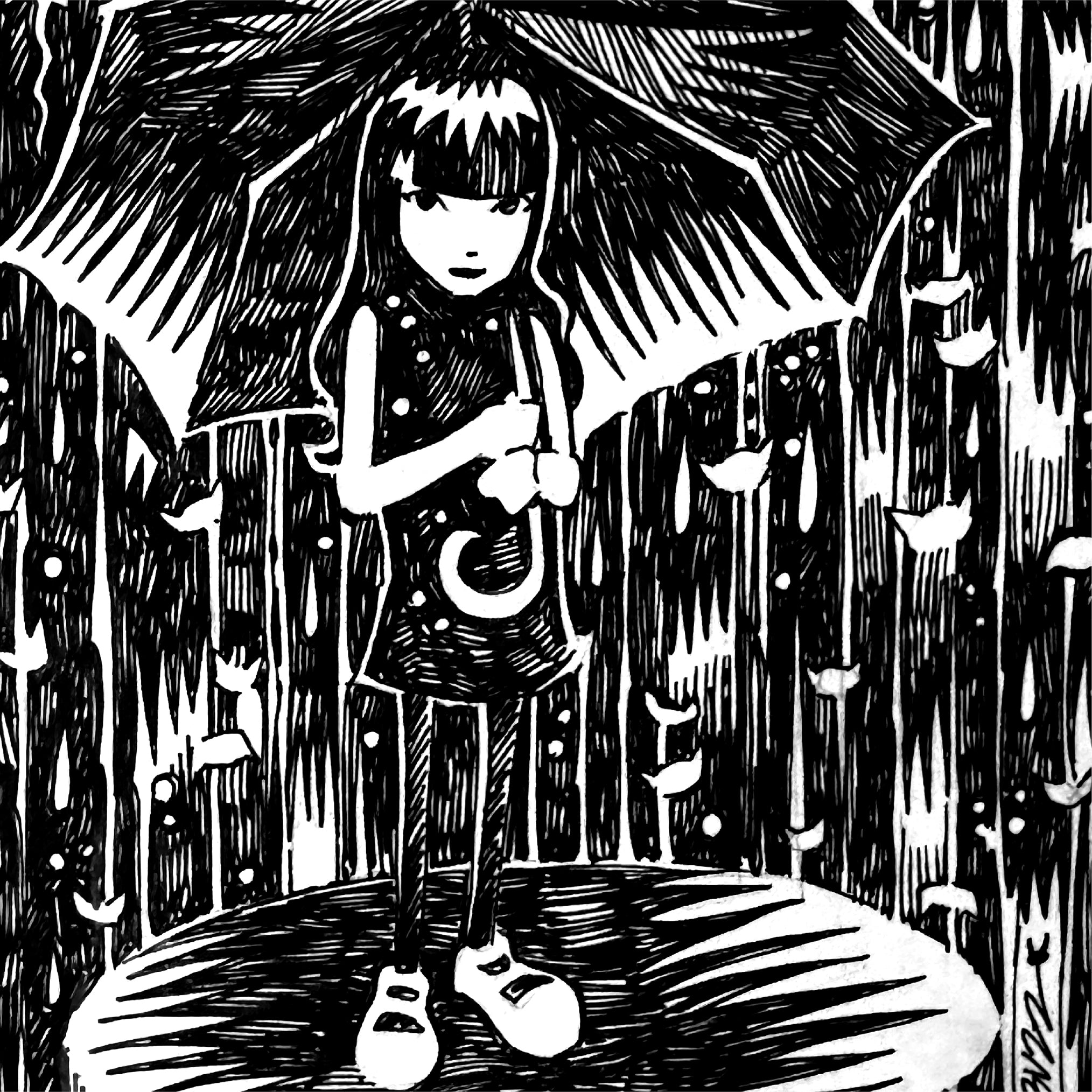 Raining Cats Emily the Strange Original Ink Drawing
