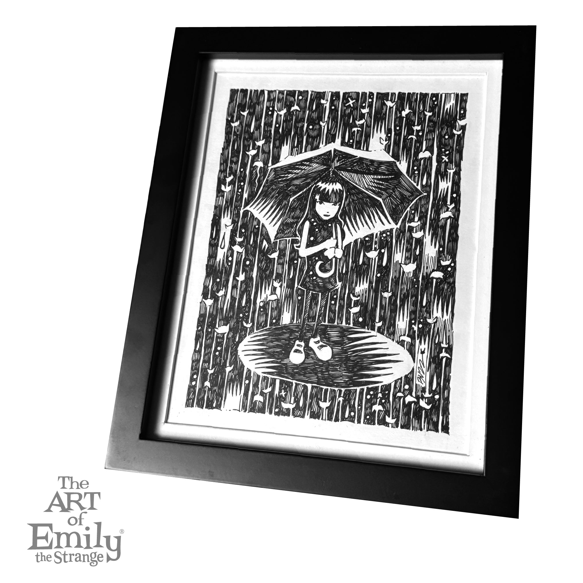Raining Cats Emily the Strange Original Ink Drawing