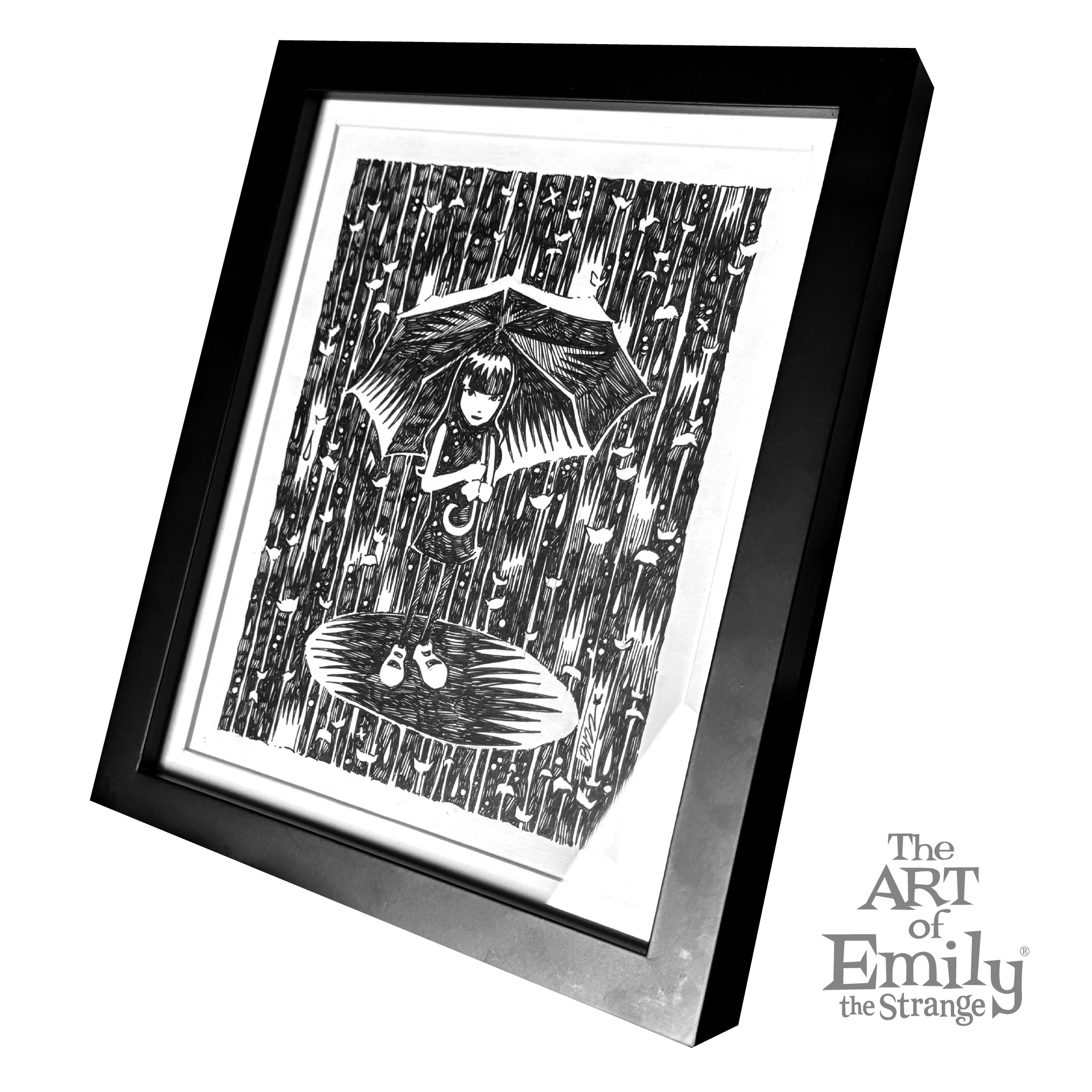 Raining Cats Emily the Strange Original Ink Drawing