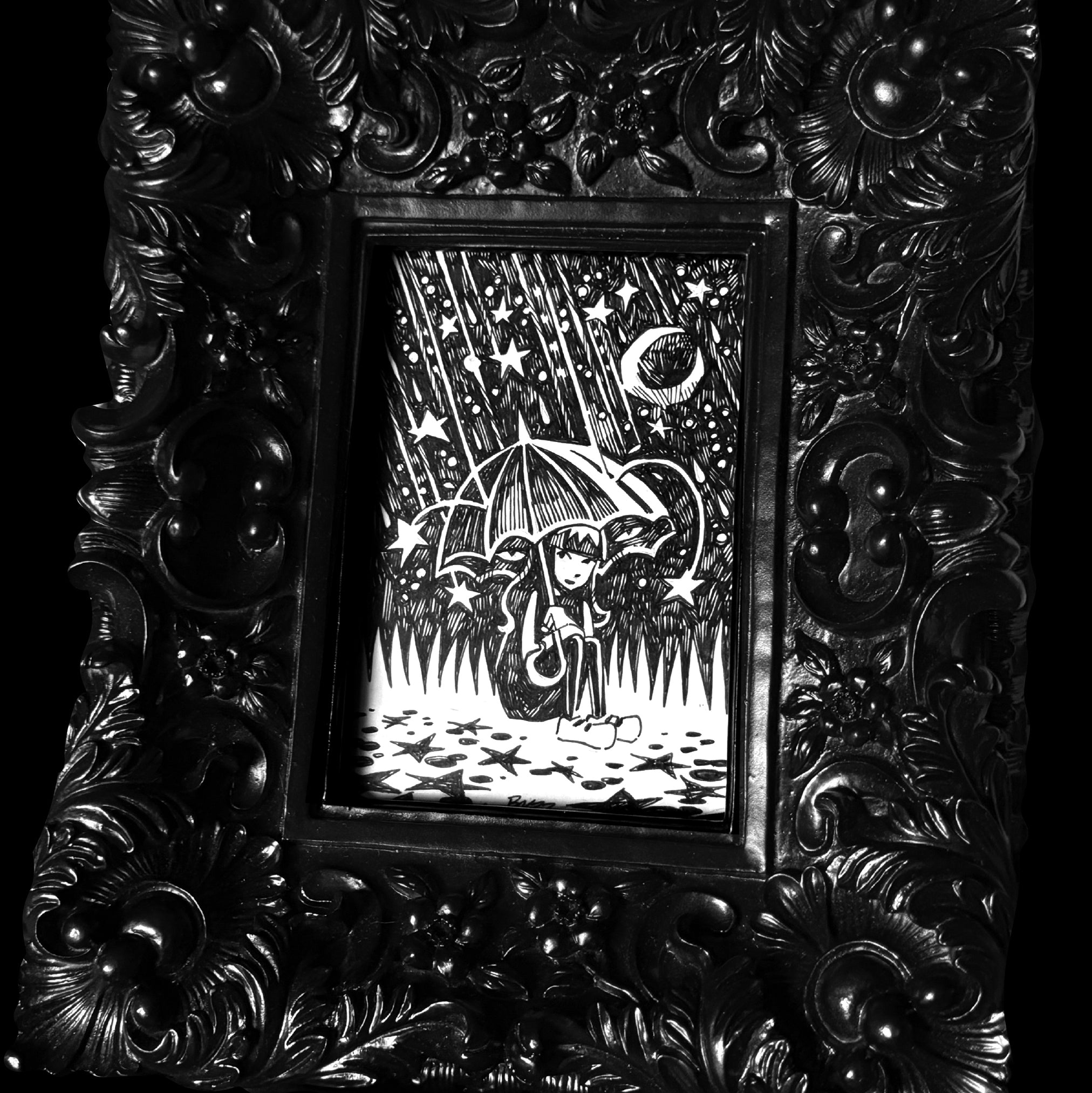 Raining Stars Emily the Strange Original Ink Drawing