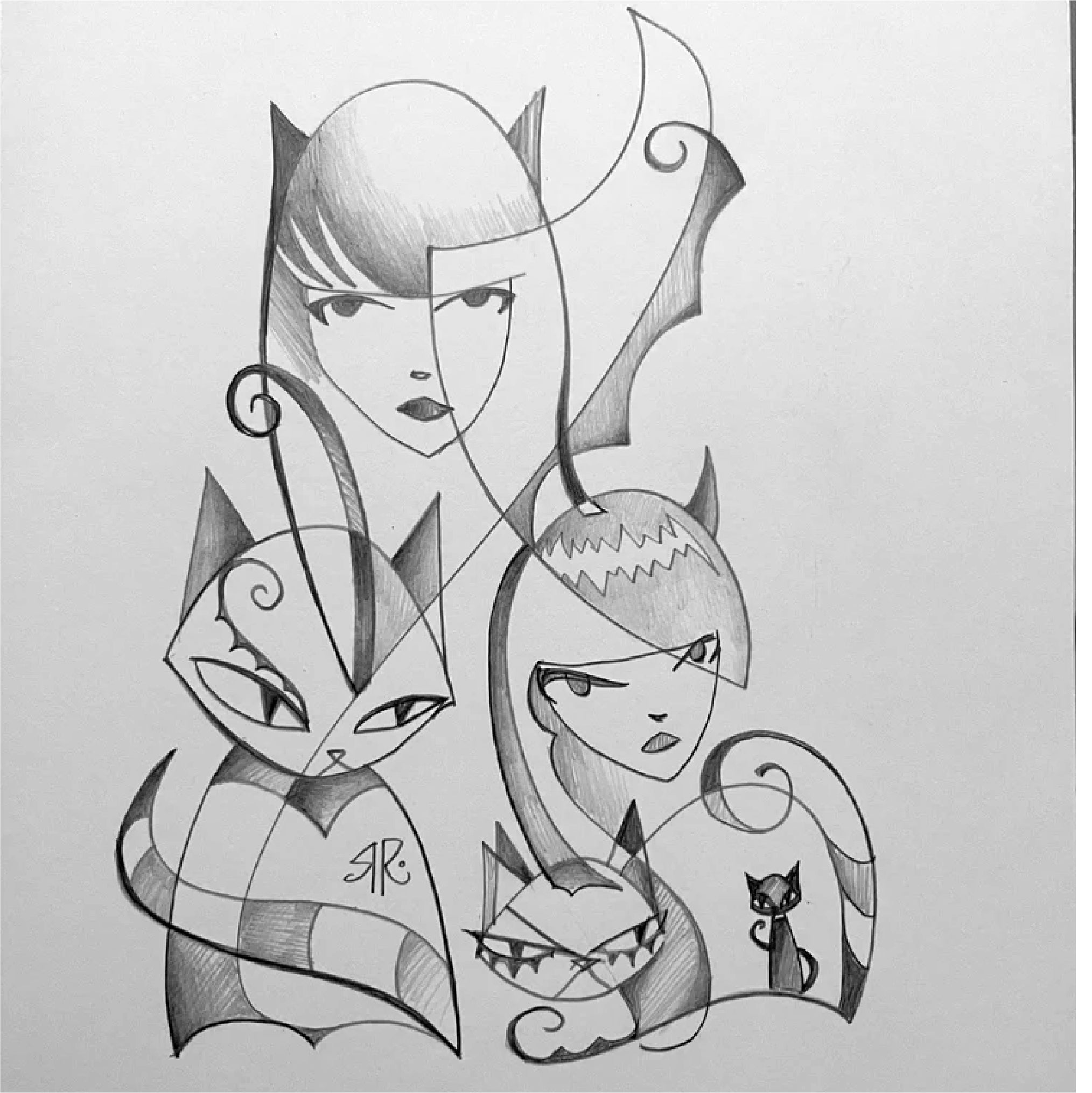 Stranger And Stranger Emily the Strange Original Pencil Drawing