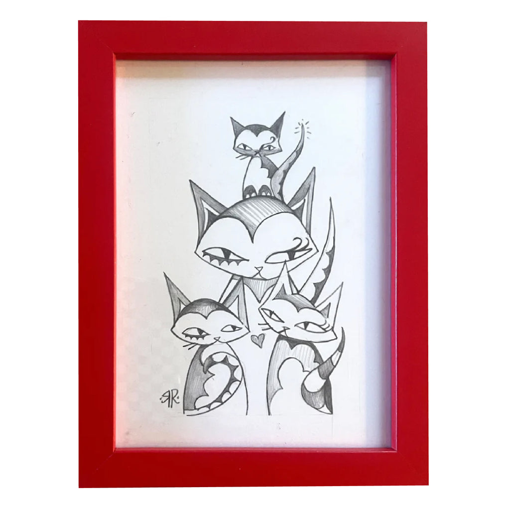 Cat Posse Emily the Strange Original Pencil Drawing